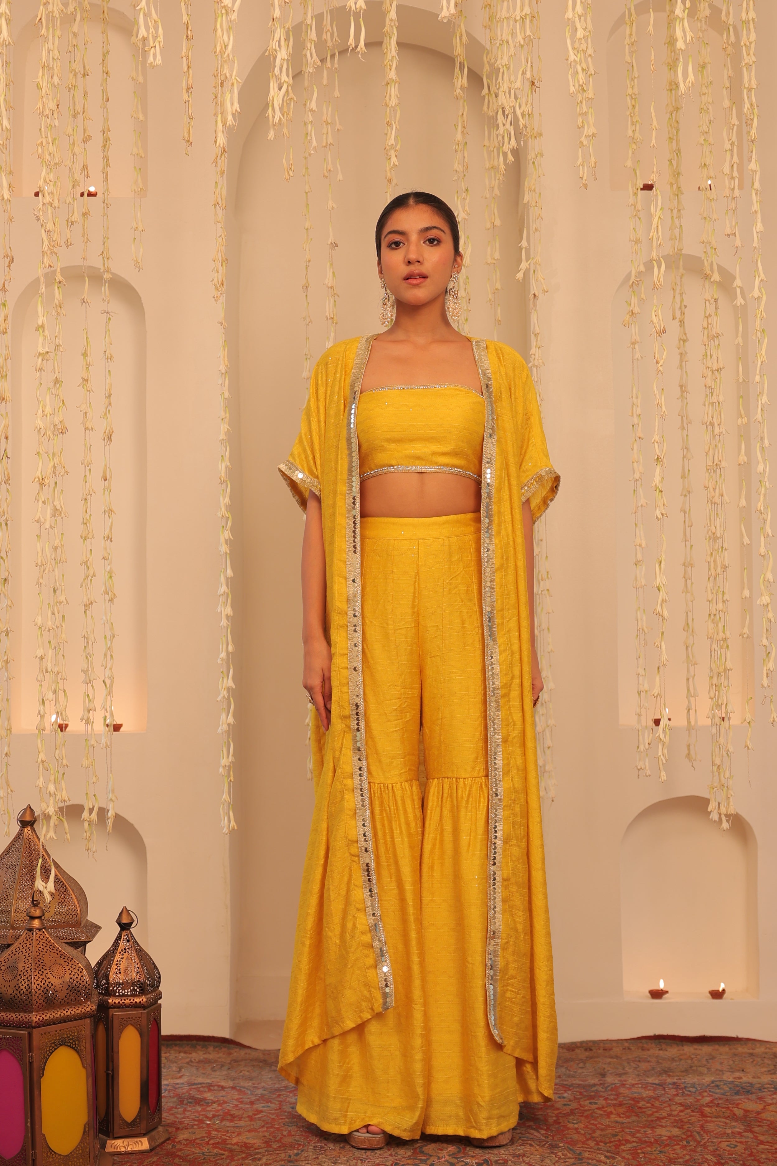 Alaya Mehfil Yellow Overlay Set