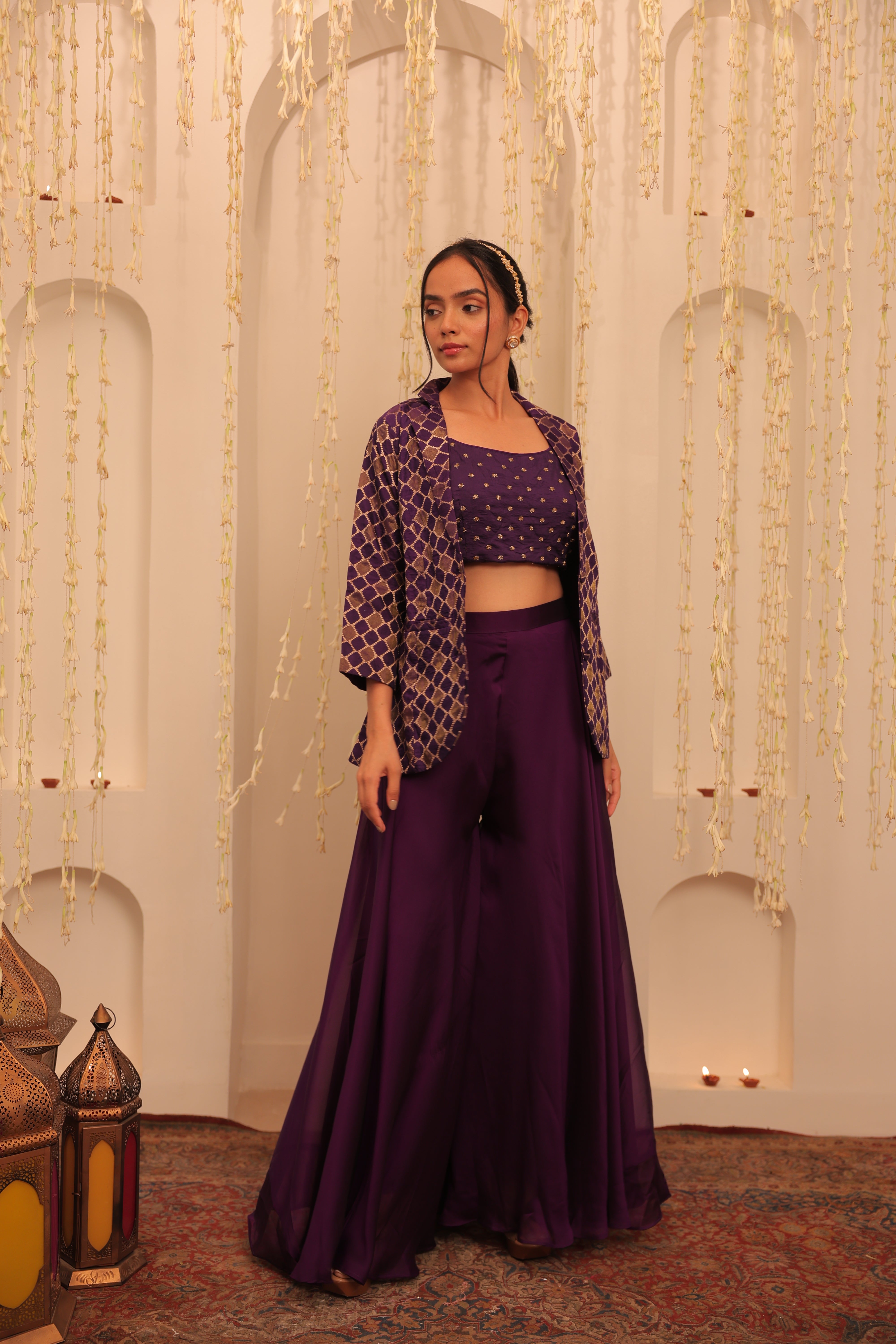 Alaya Mehfil Midnight Purple Jacket Gharara Set