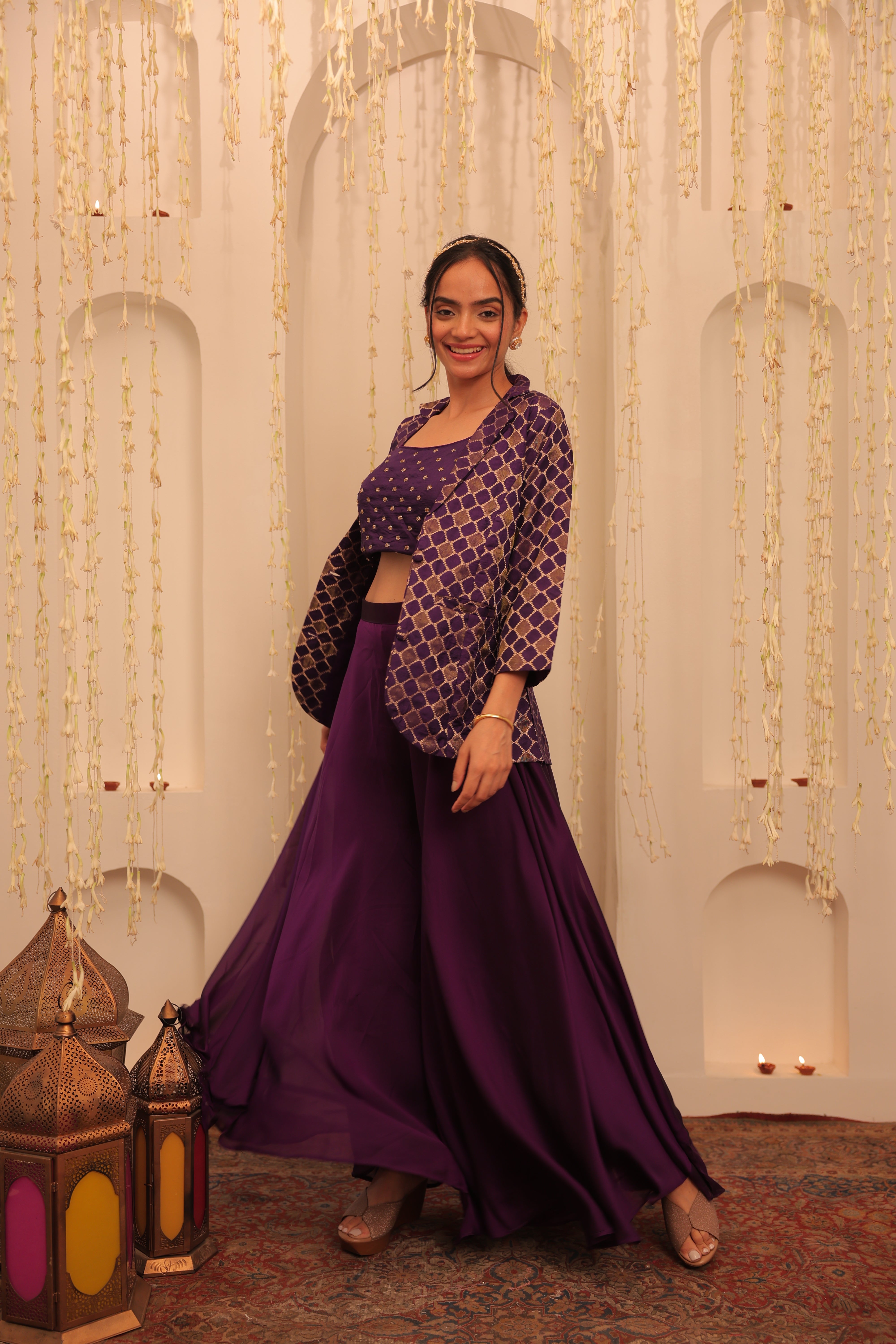 Alaya Mehfil Midnight Purple Jacket Gharara Set