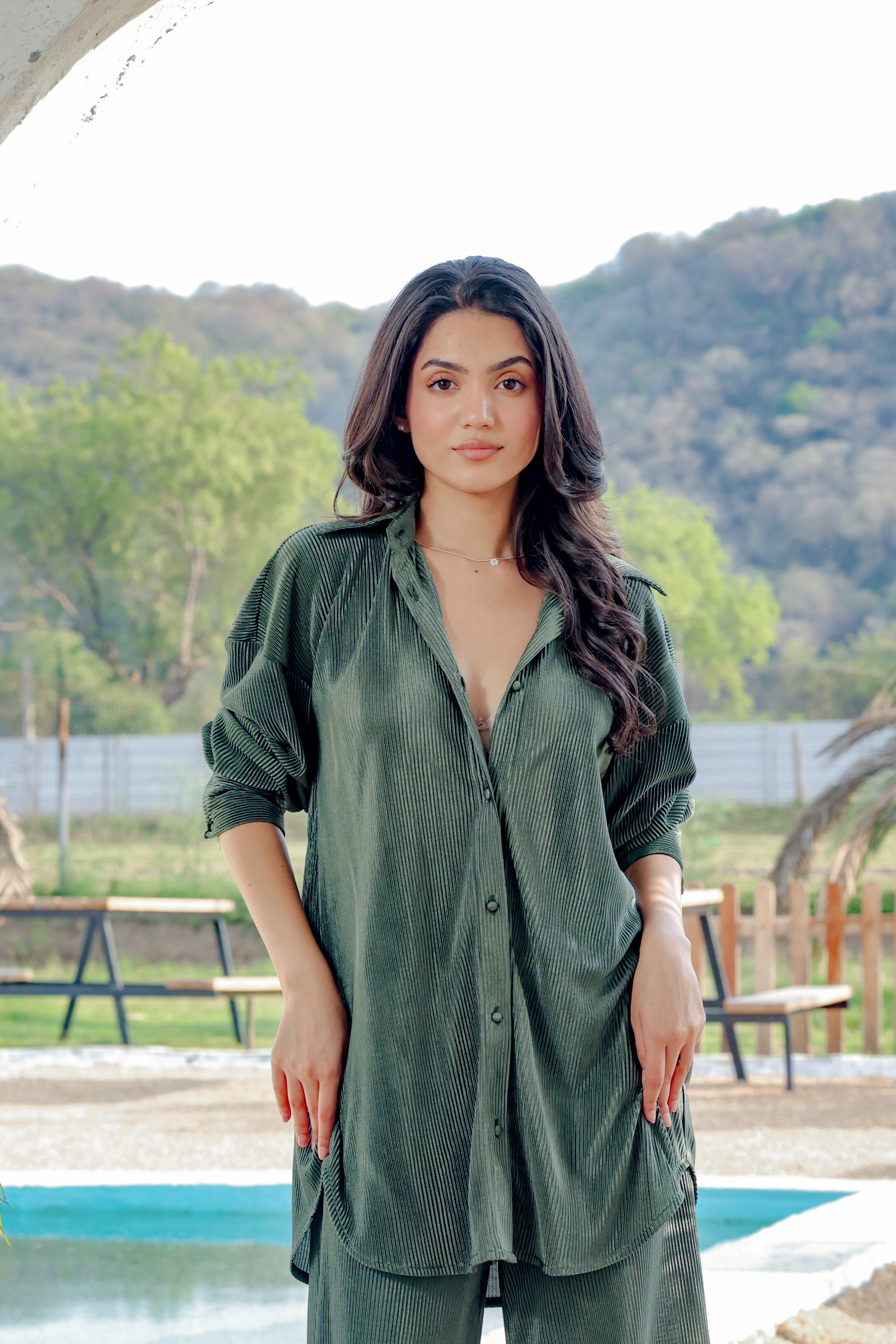 Verona Green Pleated Oversized Shirt