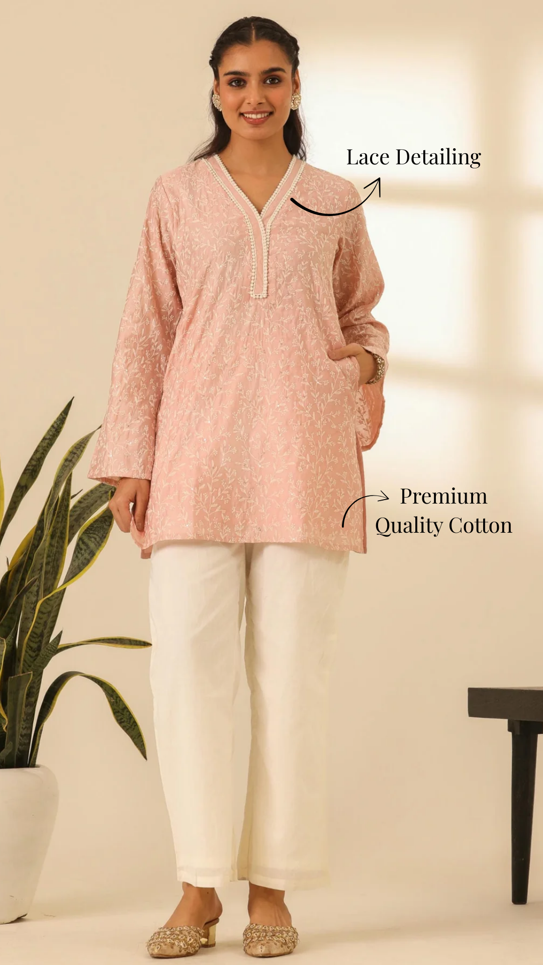 Rangrez Petal Pink Embroidered Kurta