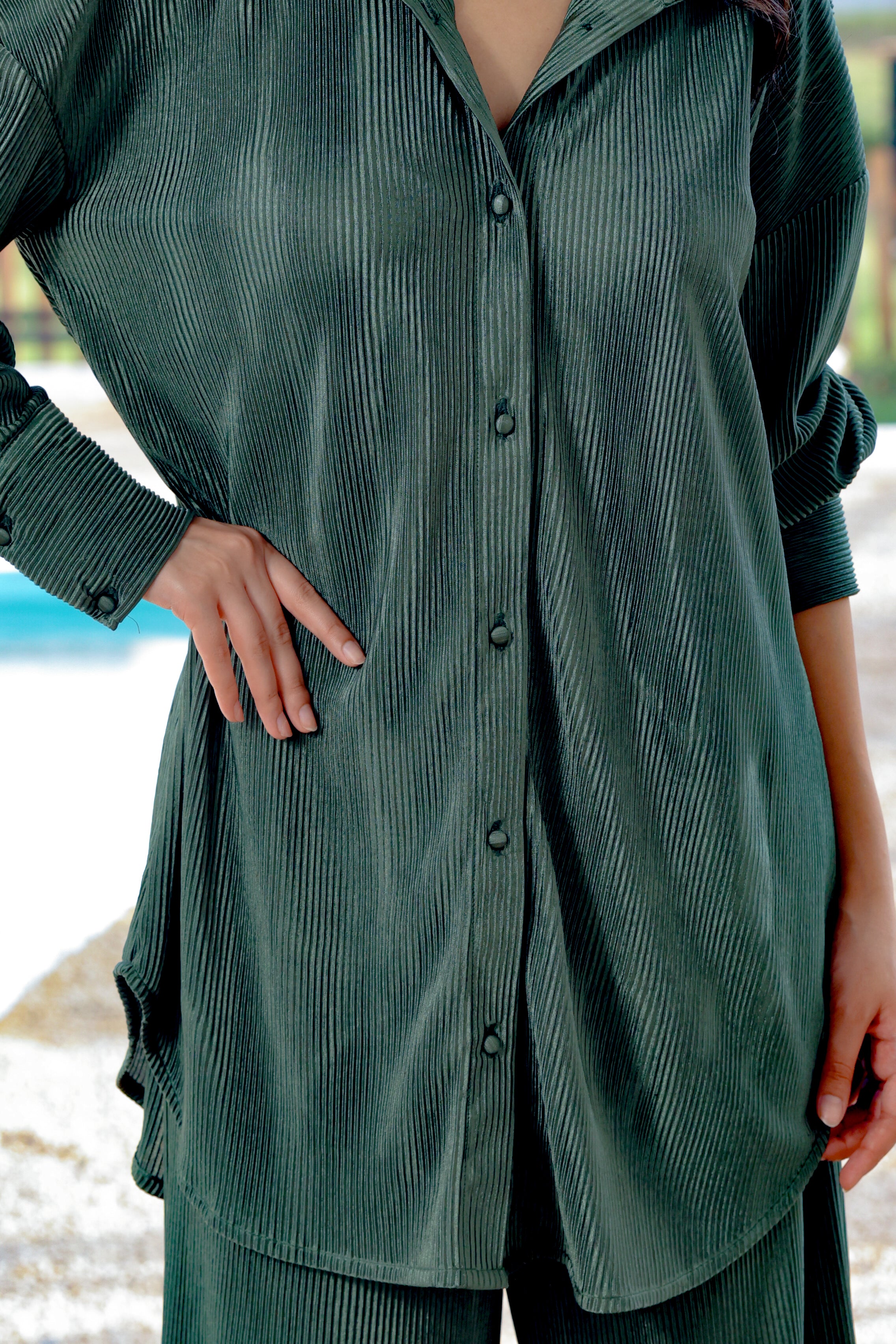 Verona Green Pleated Oversized Shirt