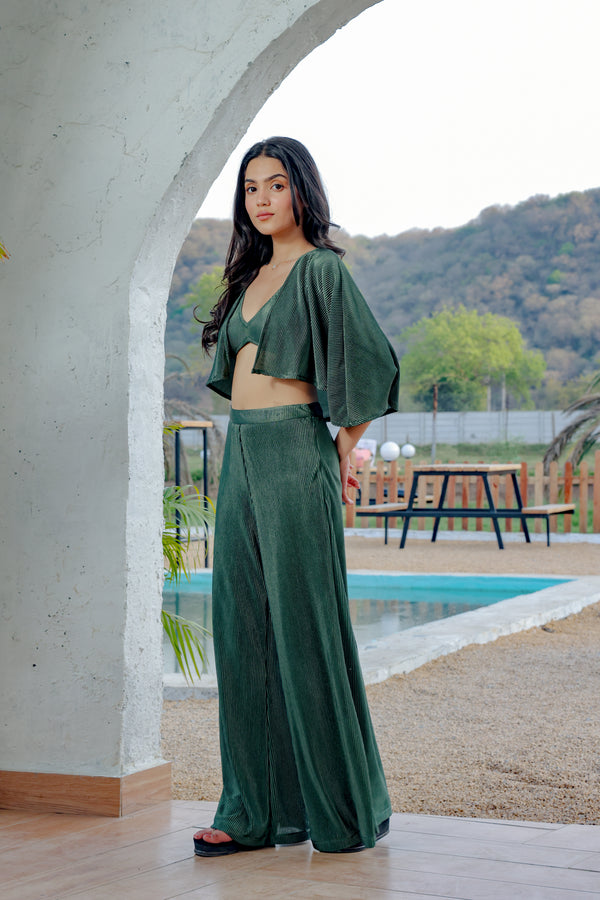 Verona Green Pleated Bralette with Cape