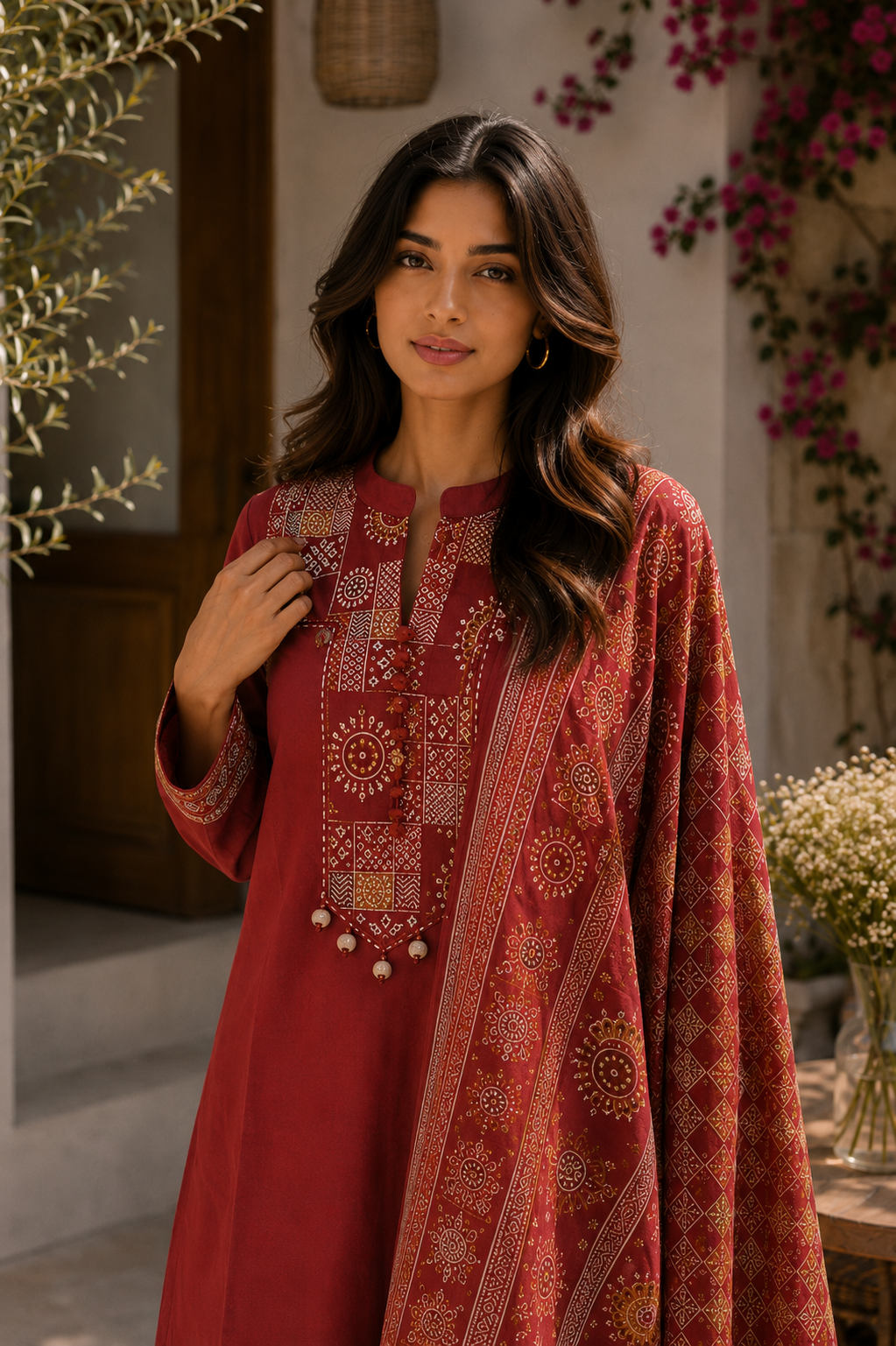 Alaya Select Crimson Ajrakh Kurta Set