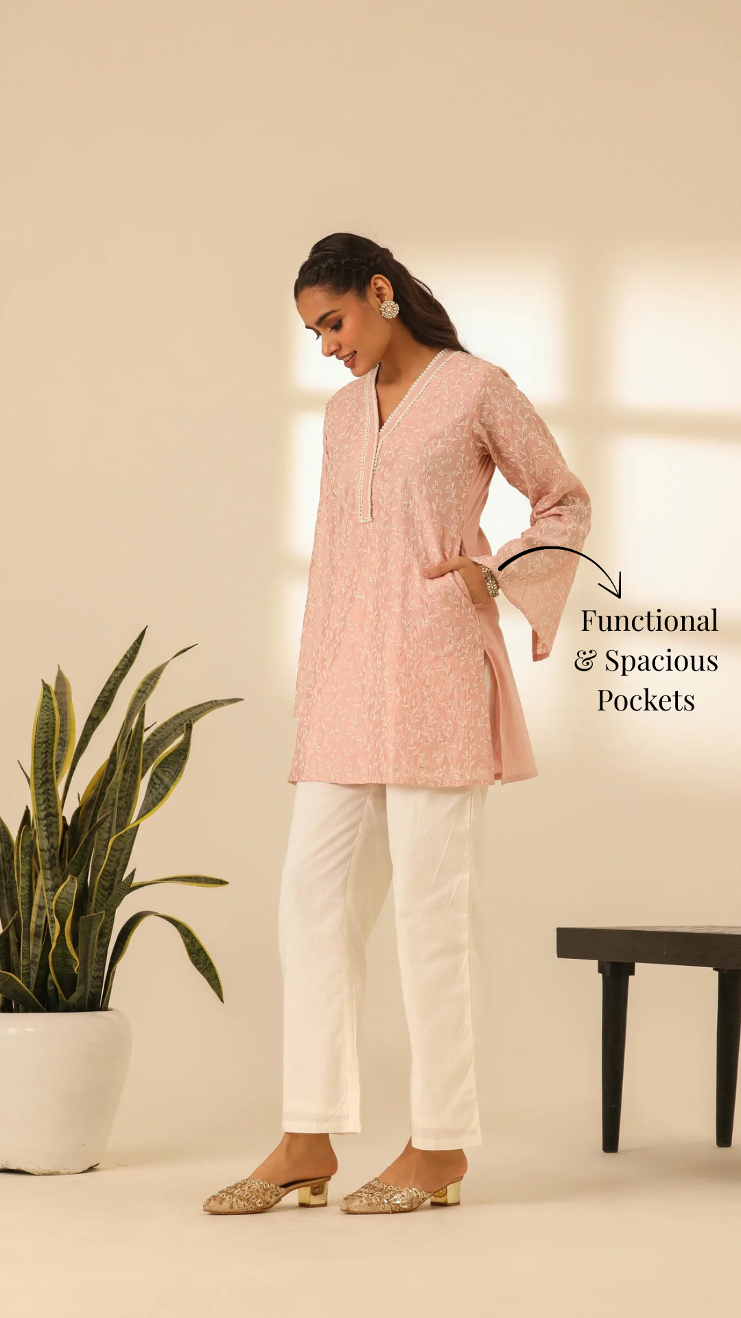 Rangrez Petal Pink Embroidered Kurta