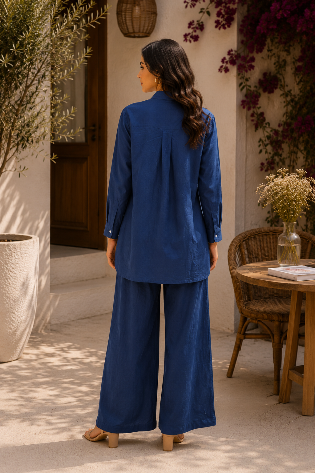 Alaya Select Navy Arch Embroidered Shirt Set