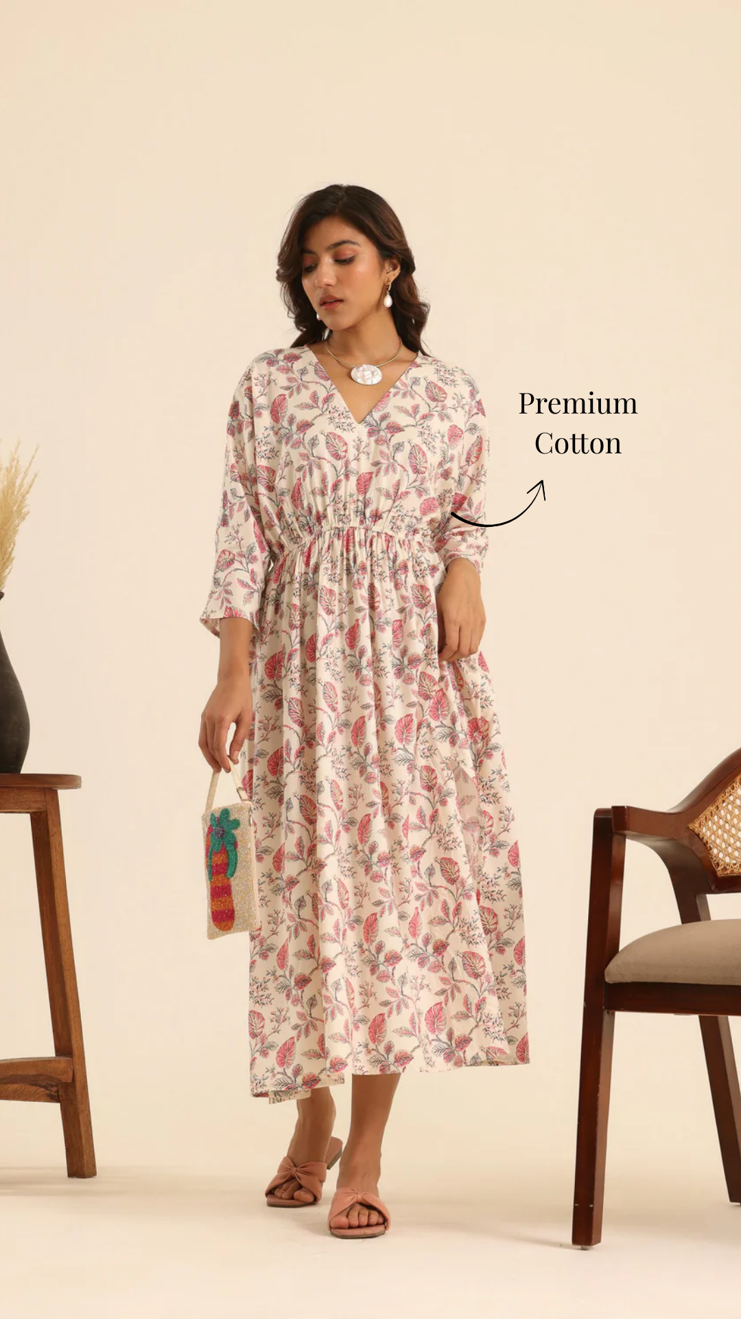 Rangrez Rose Latte Kaftan Dress