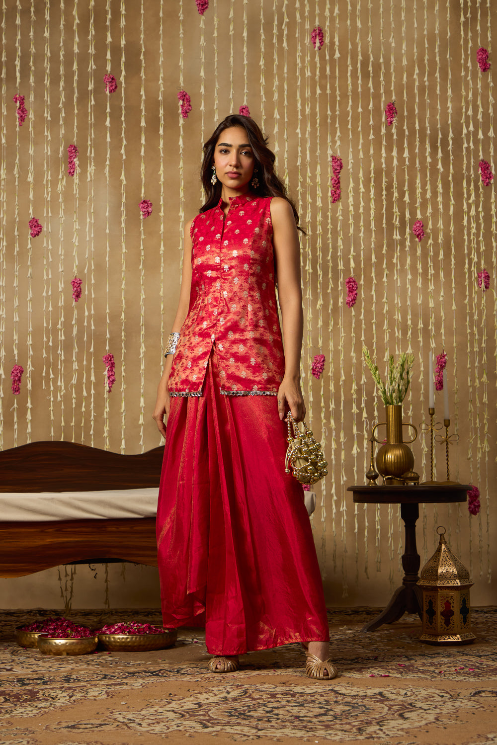 Jhoom Scarlet Brocade Fusion Drape Set