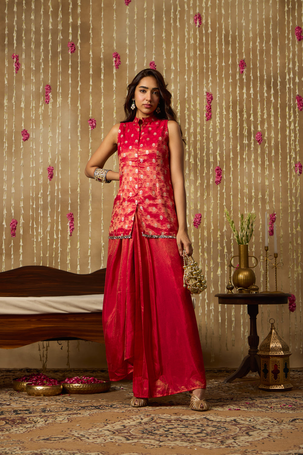Jhoom Scarlet Brocade Fusion Drape Set