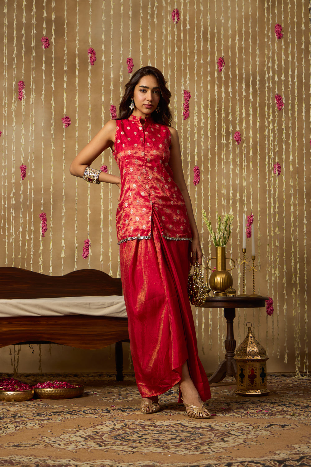 Jhoom Scarlet Brocade Fusion Drape Set
