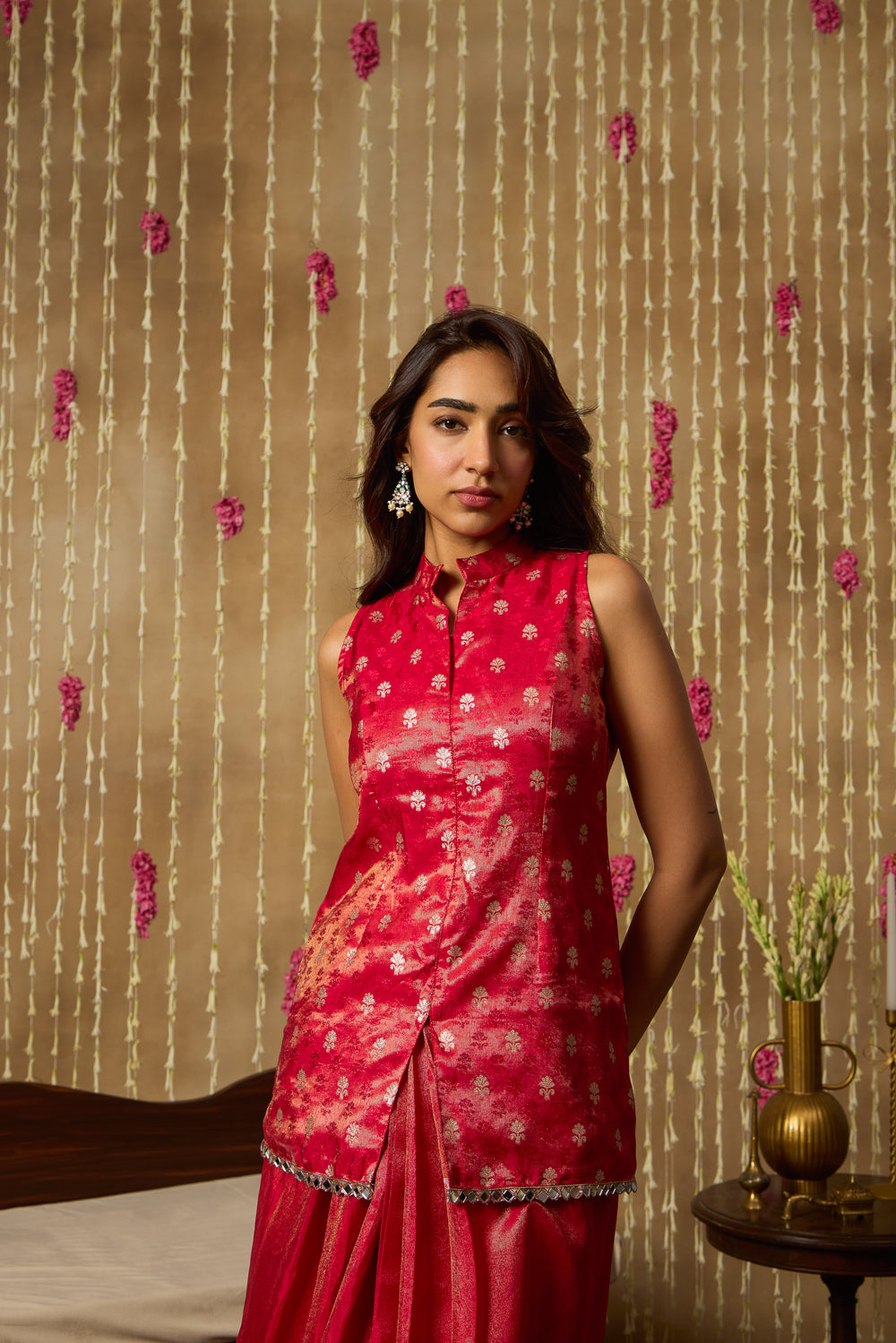 Jhoom Scarlet Brocade Fusion Drape Set
