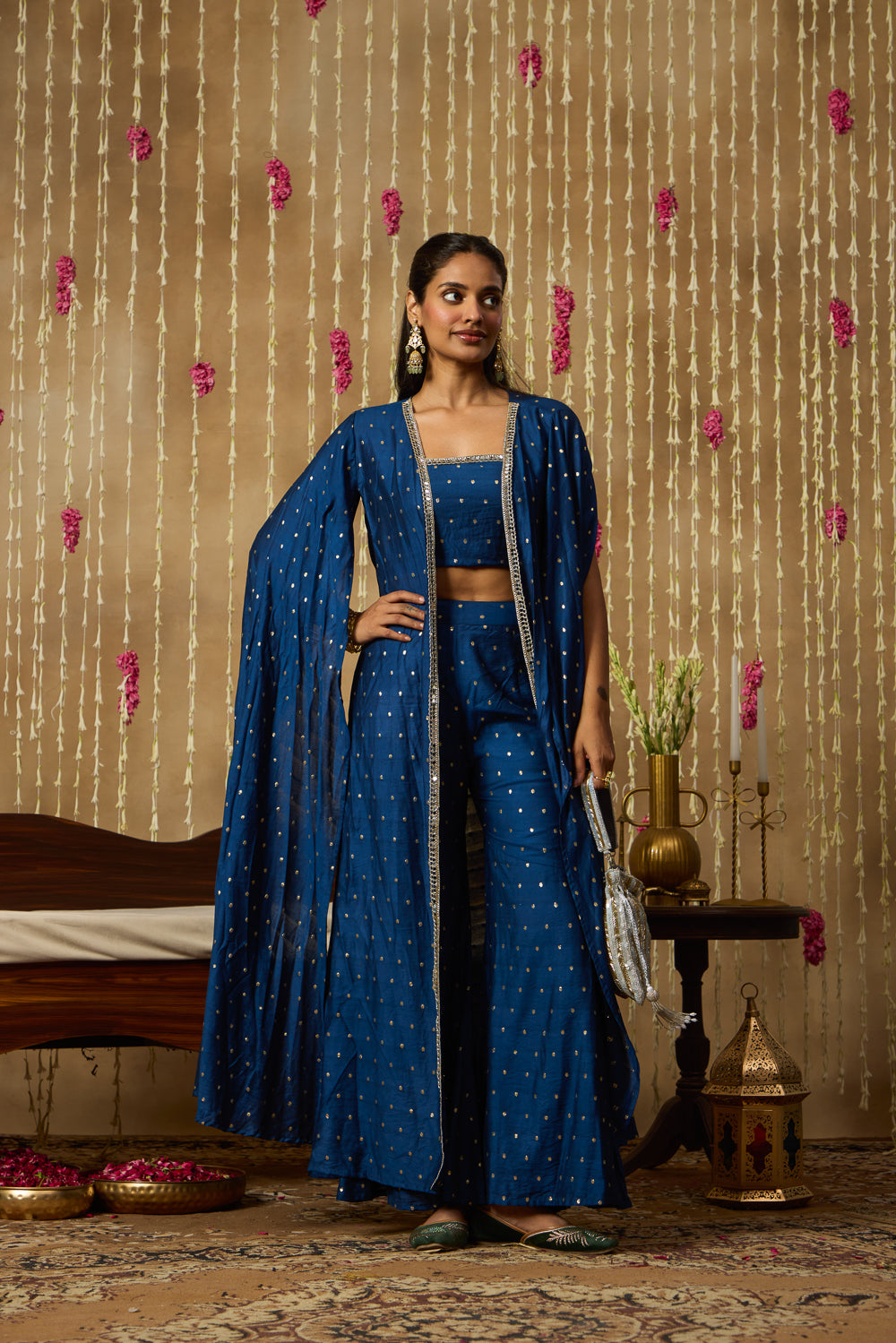 Jhoom Navy Zari Overlay Set
