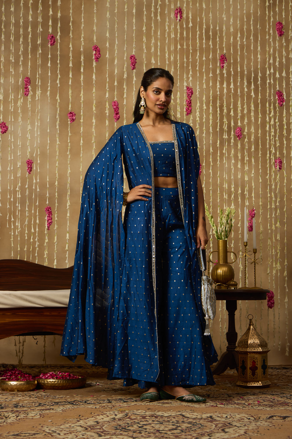 Jhoom Navy Zari Overlay Set