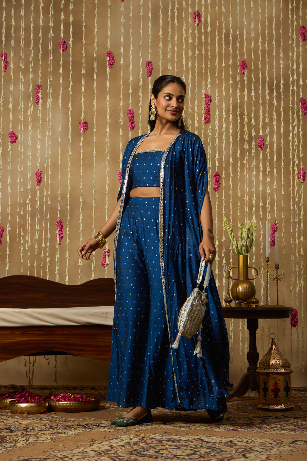 Jhoom Navy Zari Overlay Set