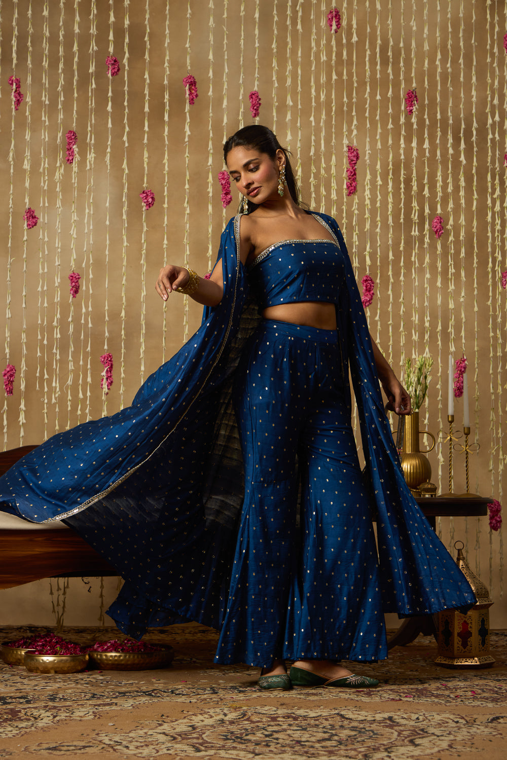 Jhoom Navy Zari Overlay Set
