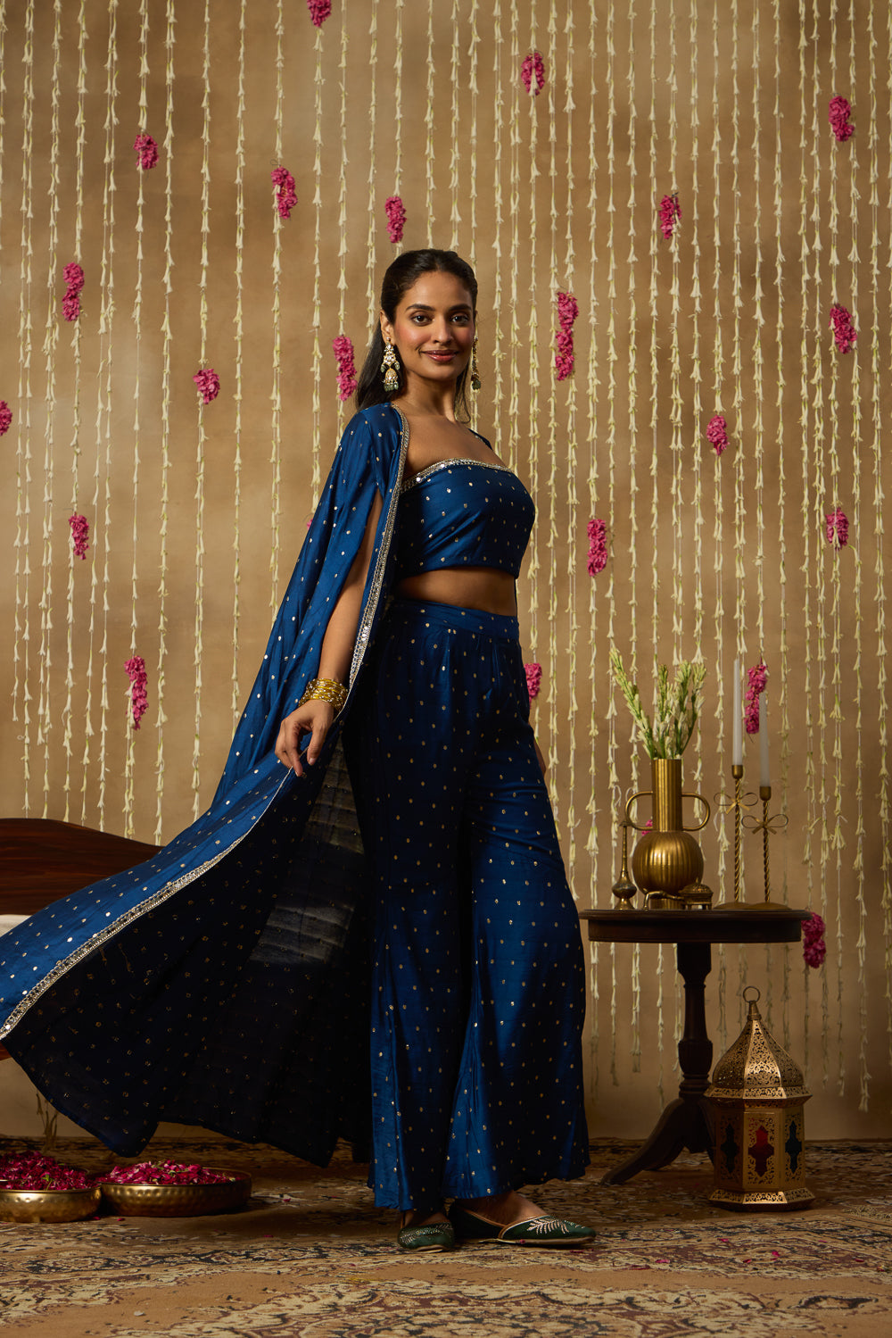 Jhoom Navy Zari Overlay Set