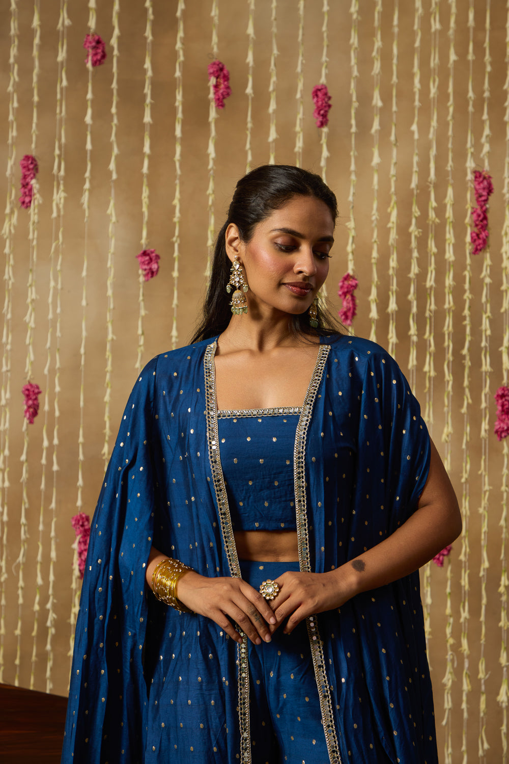 Jhoom Navy Zari Overlay Set