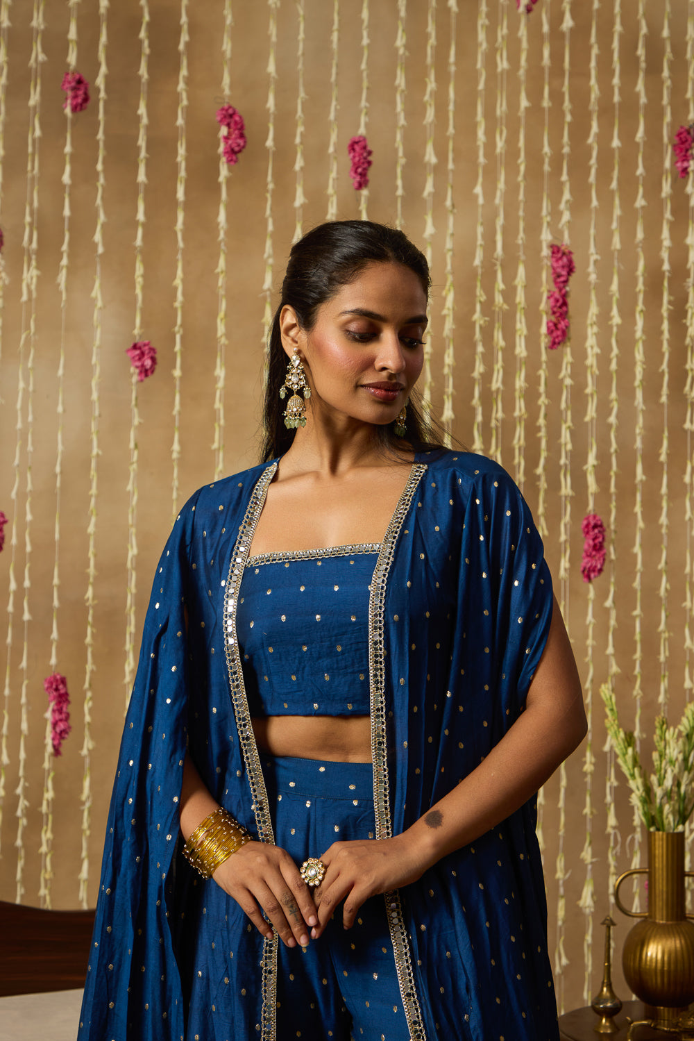 Jhoom Navy Zari Overlay Set
