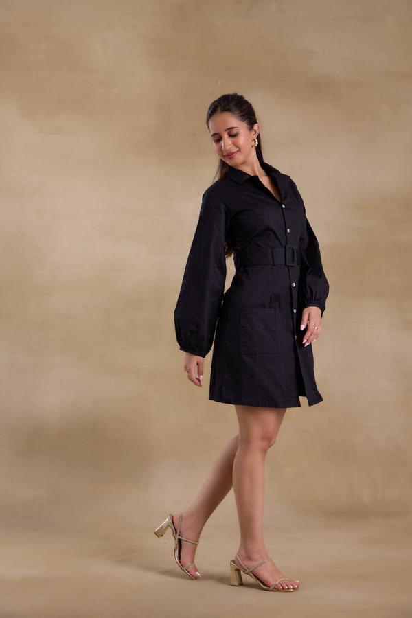 Alaya Essentials Black Belted Blazer Dress