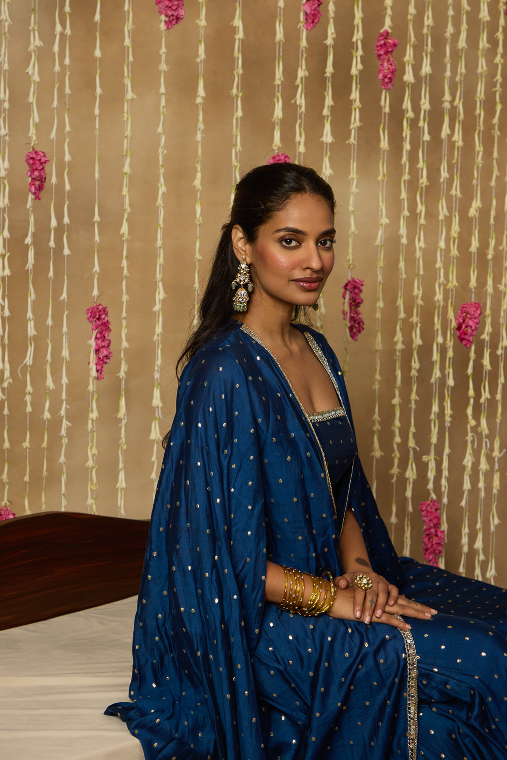 Jhoom Navy Zari Overlay Set