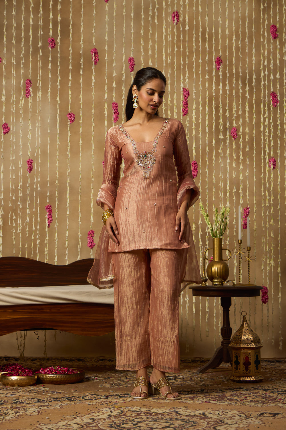 Jhoom Rose Gold Jeweled Kurta Set