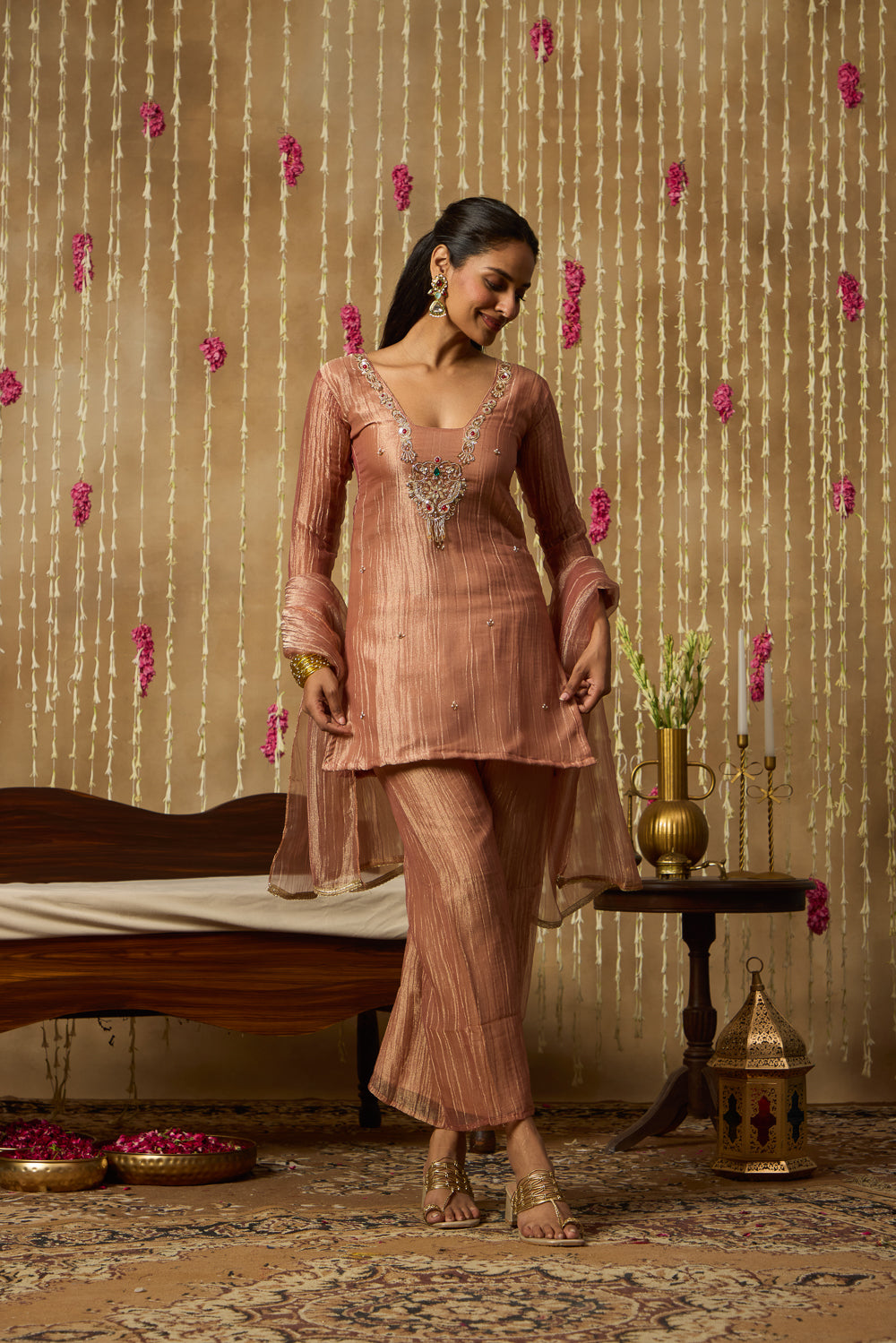 Jhoom Rose Gold Jeweled Kurta Set