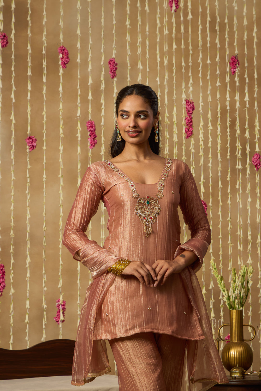 Jhoom Rose Gold Jeweled Kurta Set