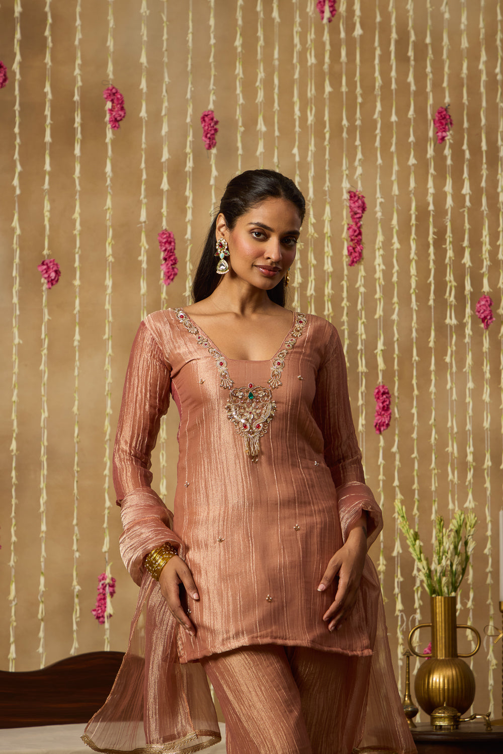 Jhoom Rose Gold Jeweled Kurta Set