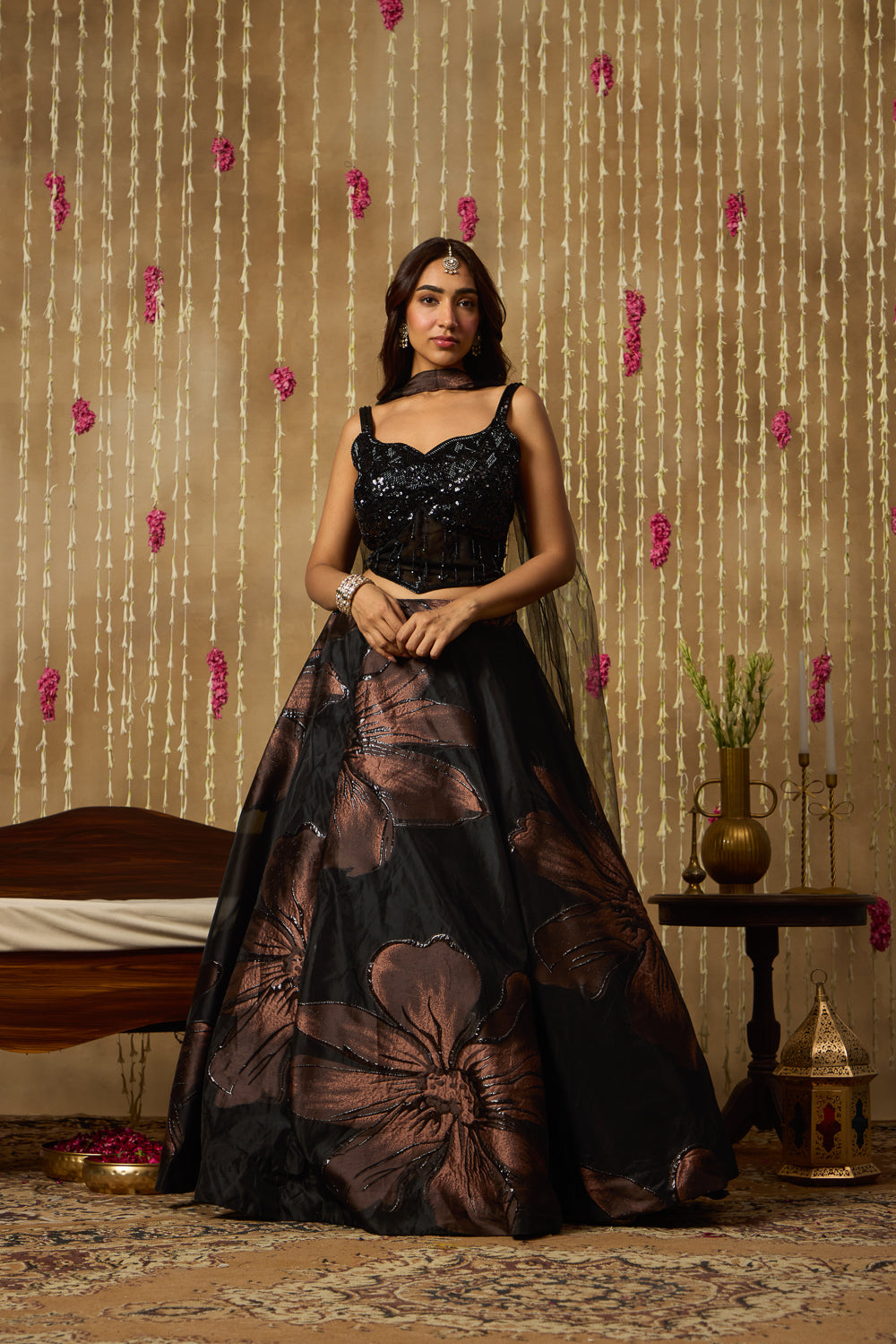 Jhoom Noir Floral Lehenga Set