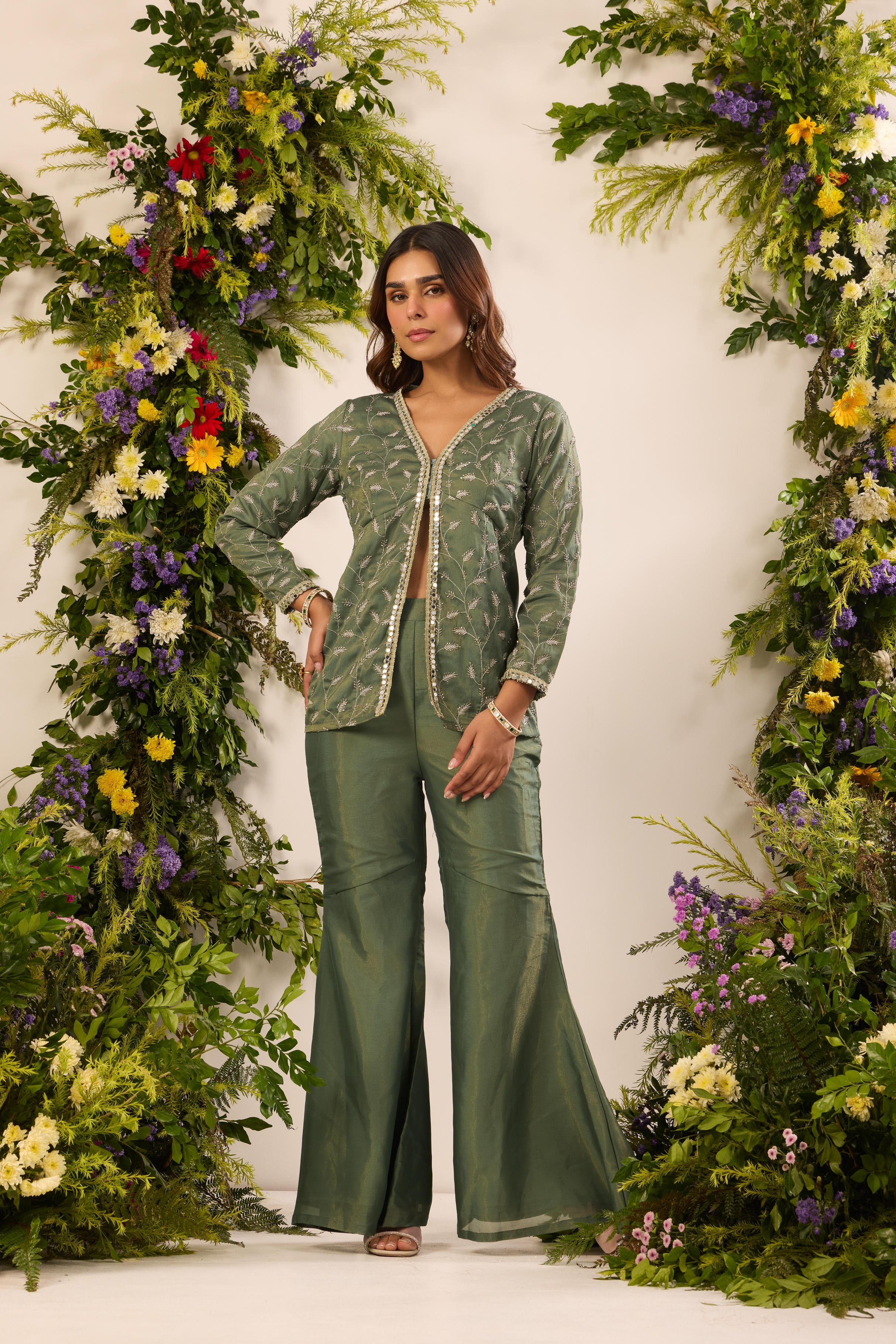 Mastaani Fern Green Front Slit Kurta Set