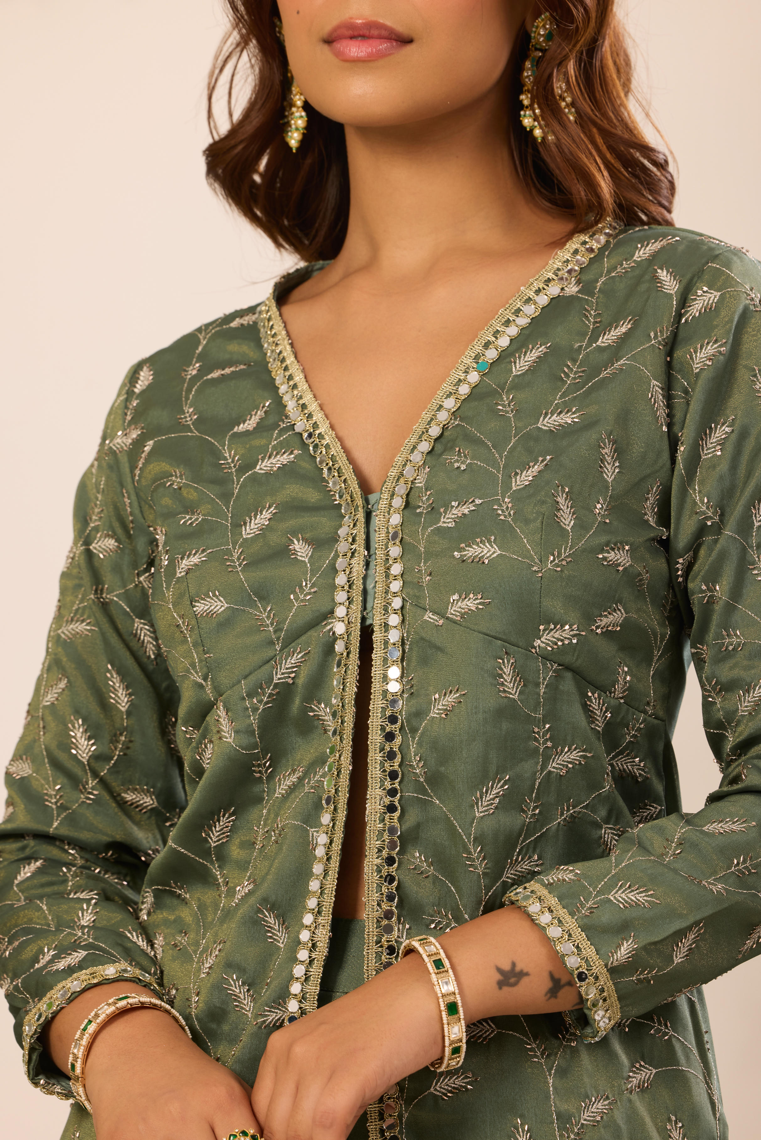 Mastaani Fern Green Front Slit Kurta Set