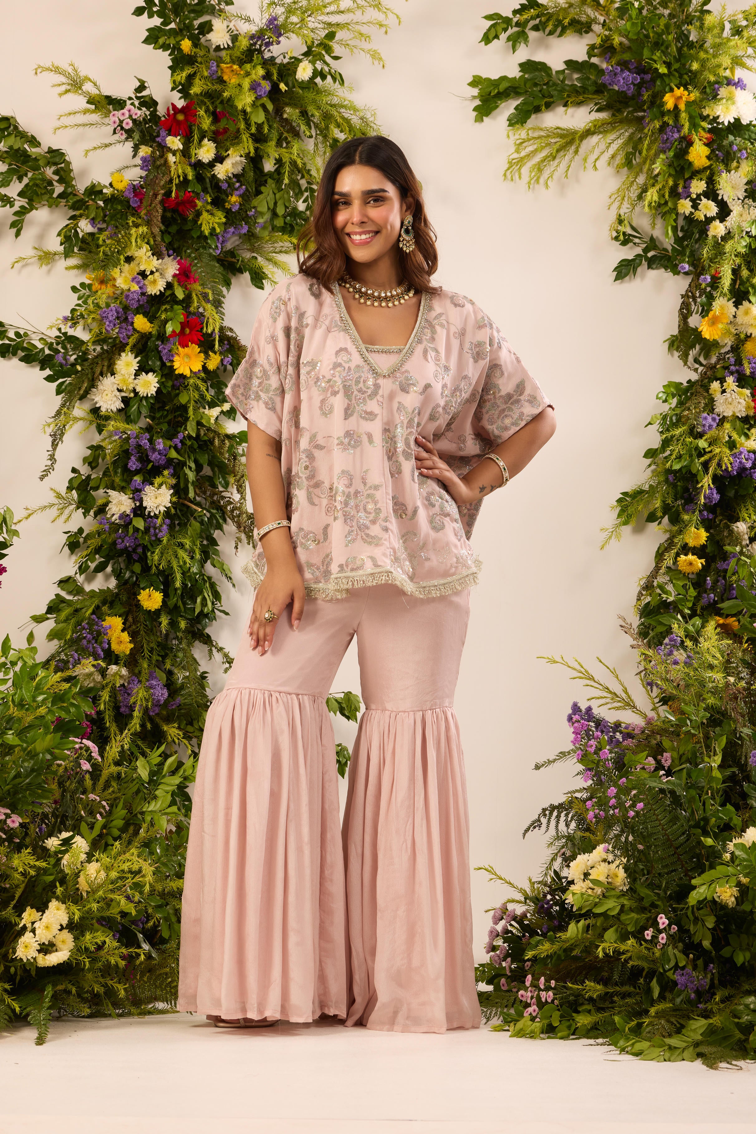 Mastaani Blush Bloom Sharara Set