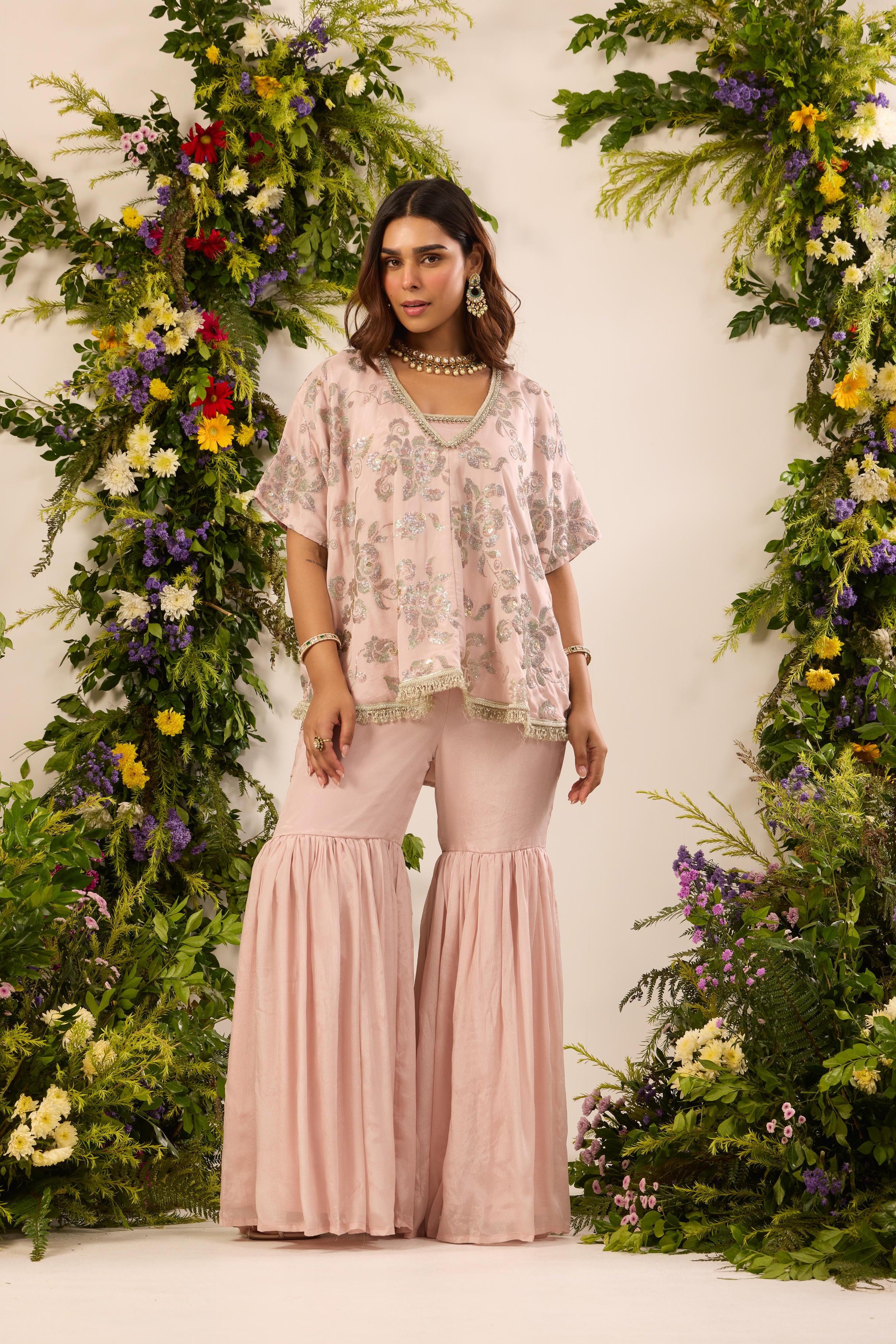 Mastaani Blush Bloom Sharara Set