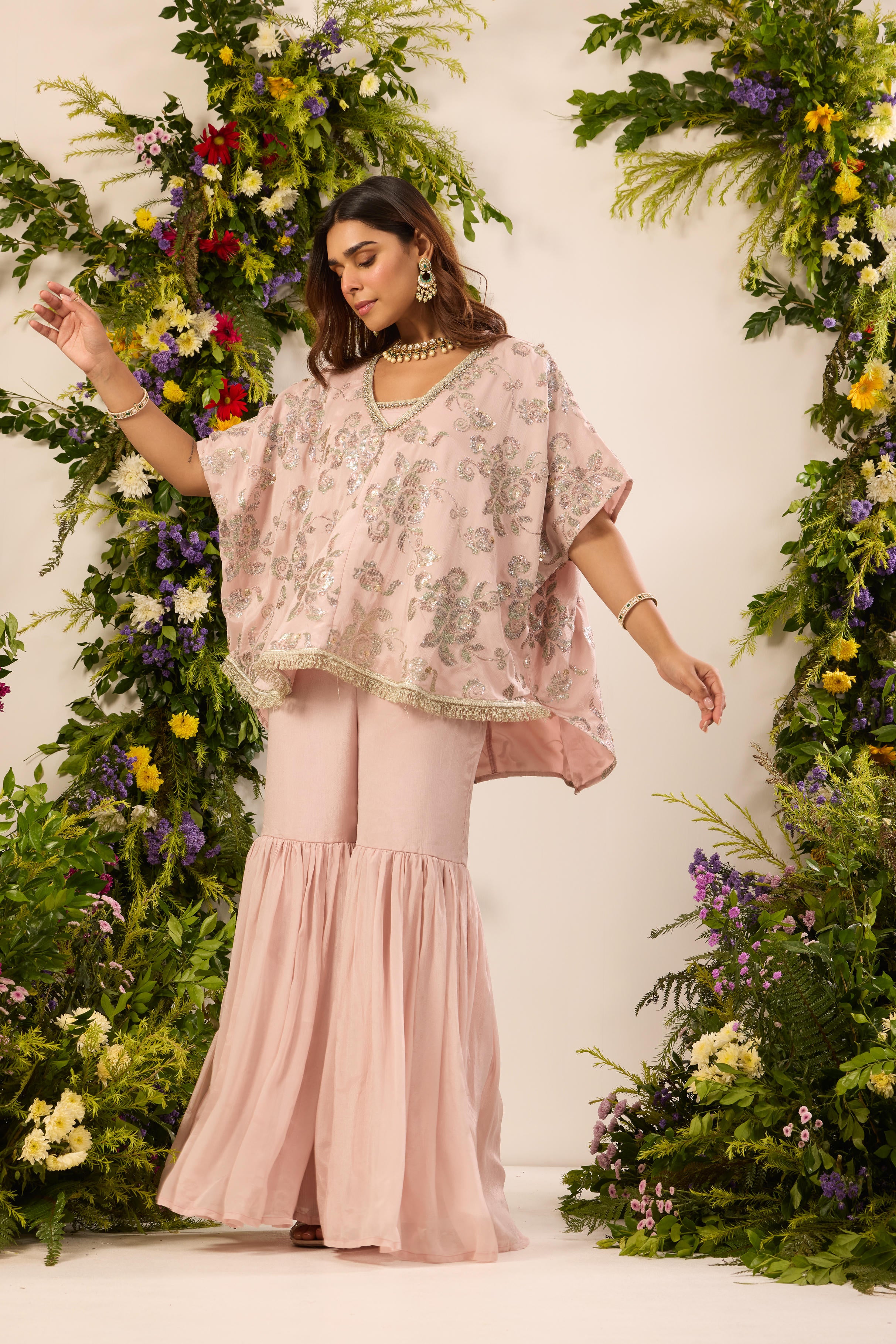 Mastaani Blush Bloom Sharara Set