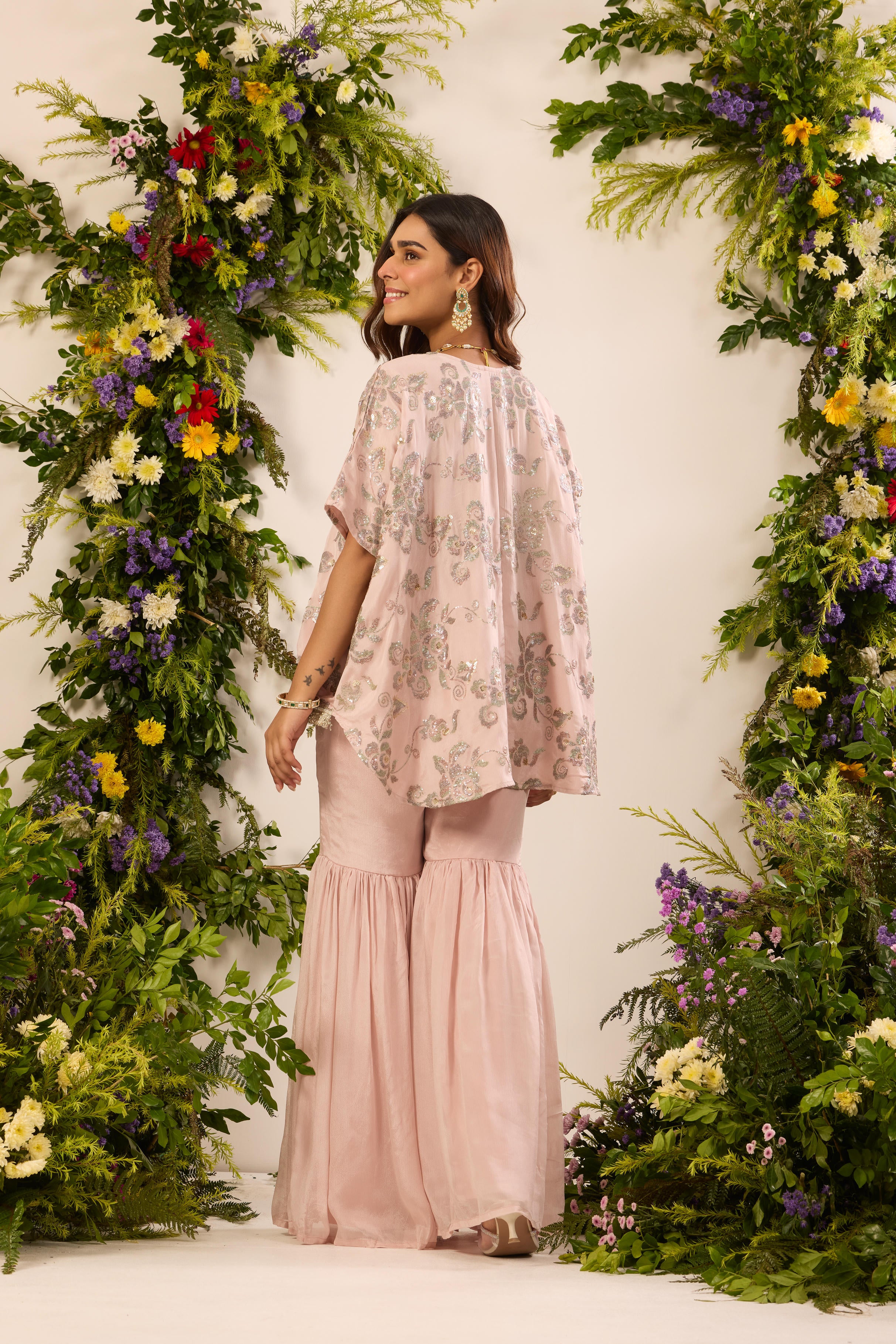 Mastaani Blush Bloom Sharara Set
