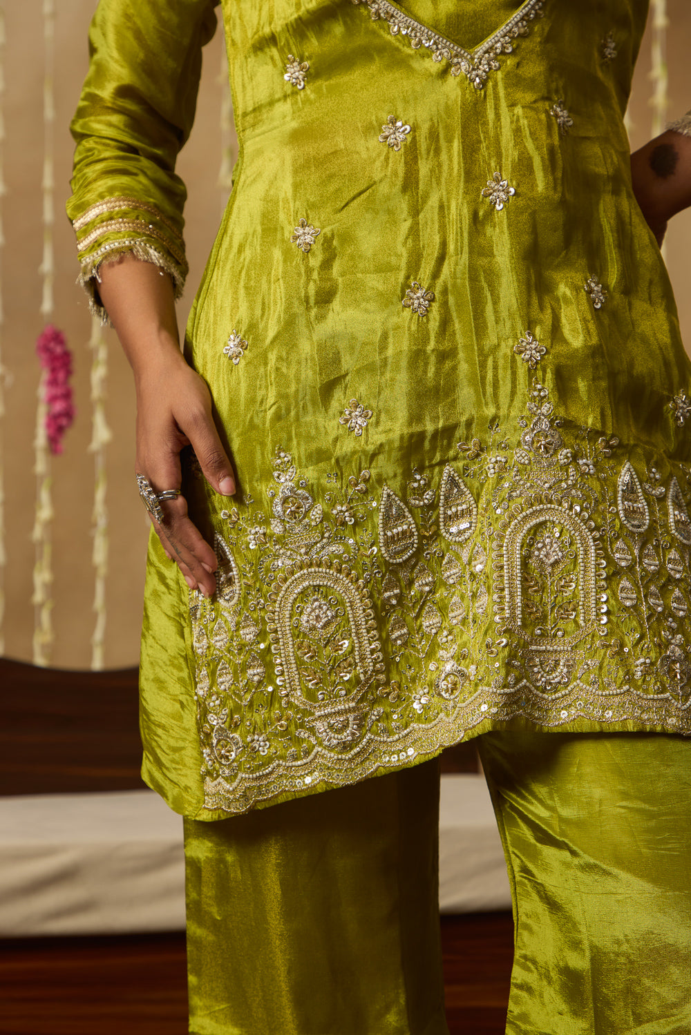 Jhoom Lime Embroidered Kurta Set