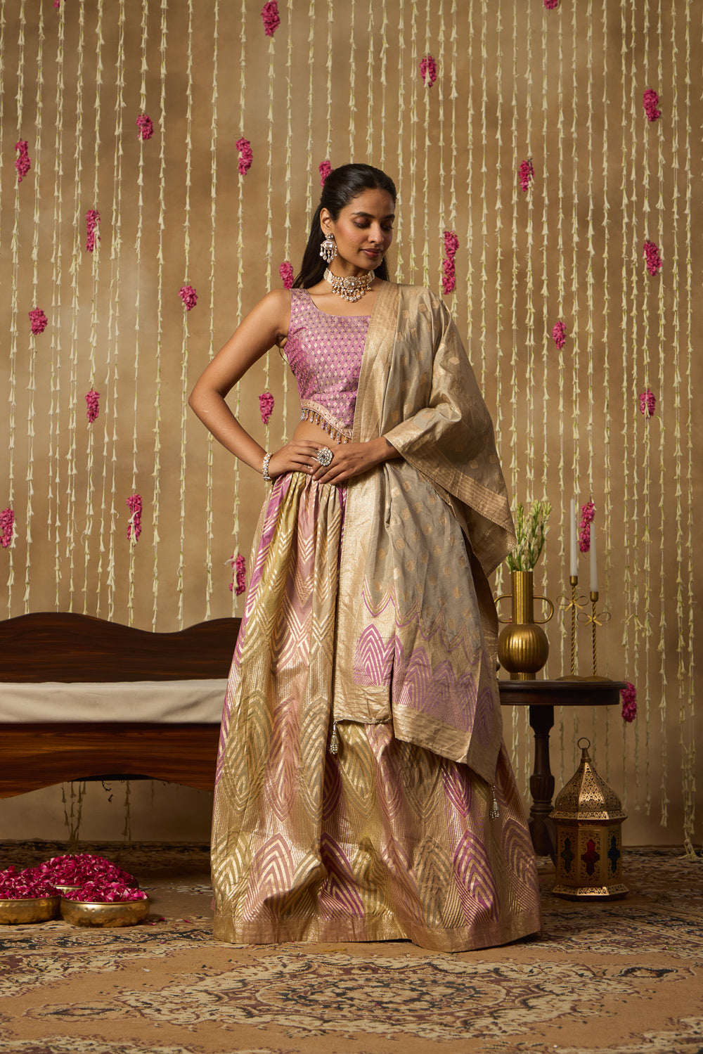 Jhoom Mauve Banarasi Lehenga Set