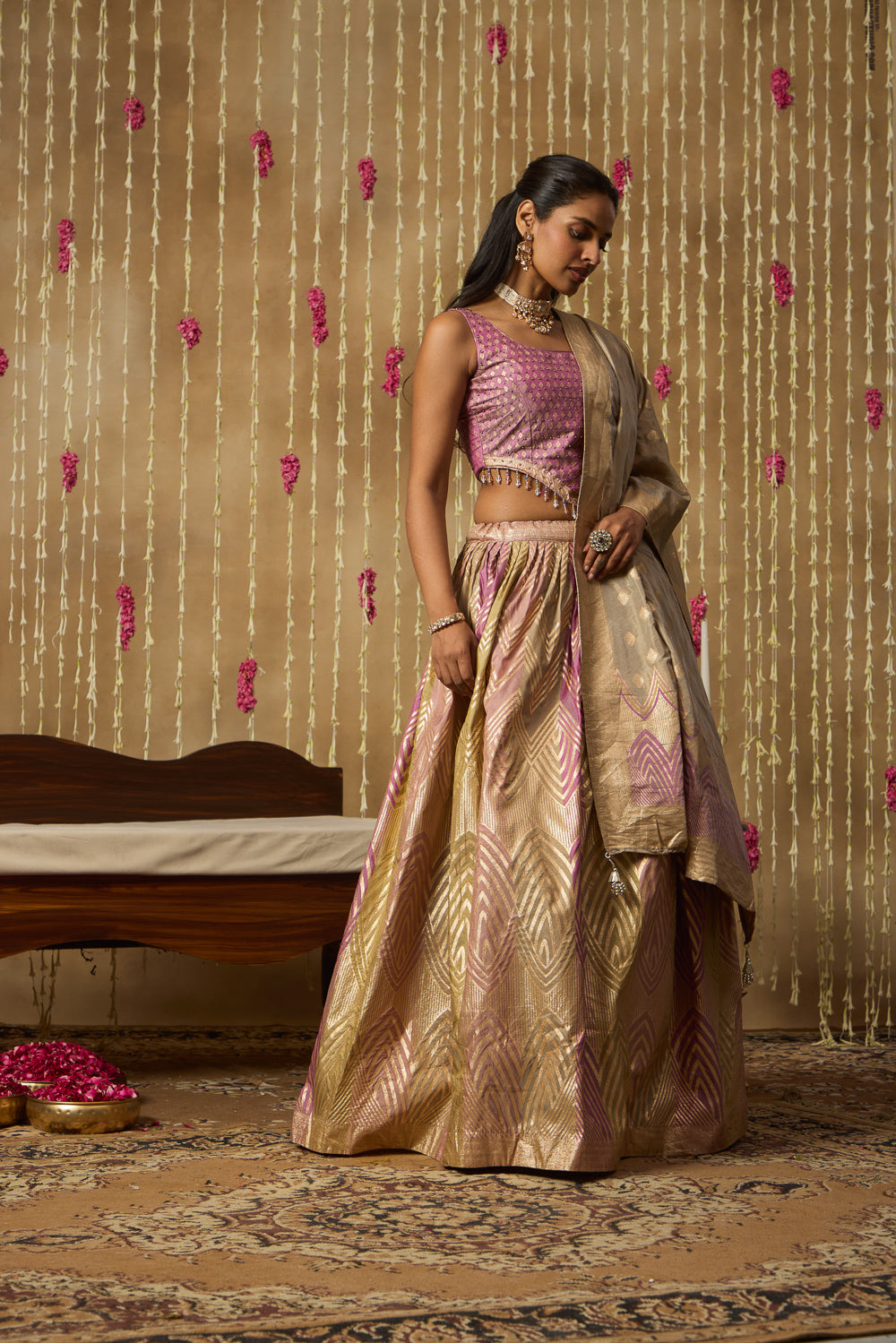 Jhoom Mauve Banarasi Lehenga Set