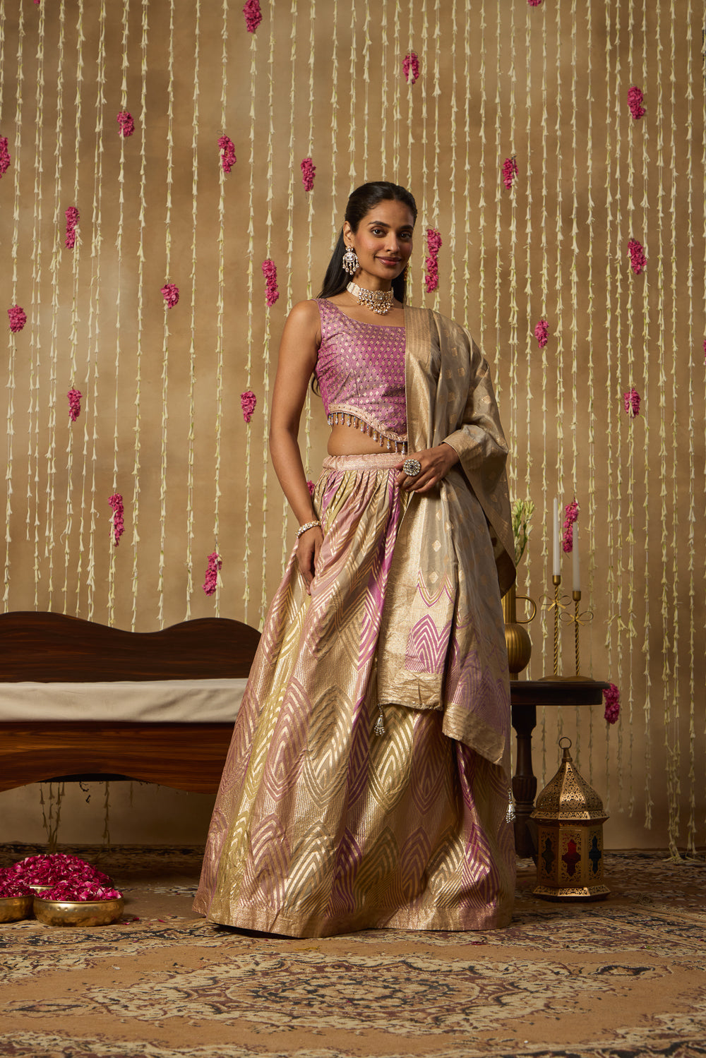 Jhoom Mauve Banarasi Lehenga Set