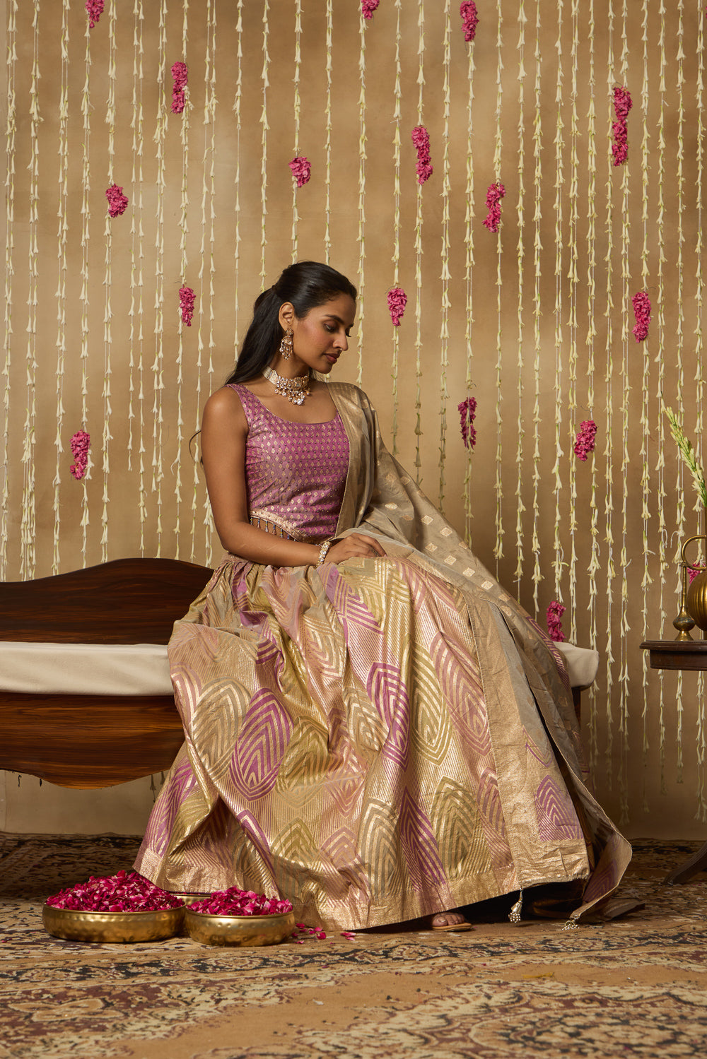 Jhoom Mauve Banarasi Lehenga Set