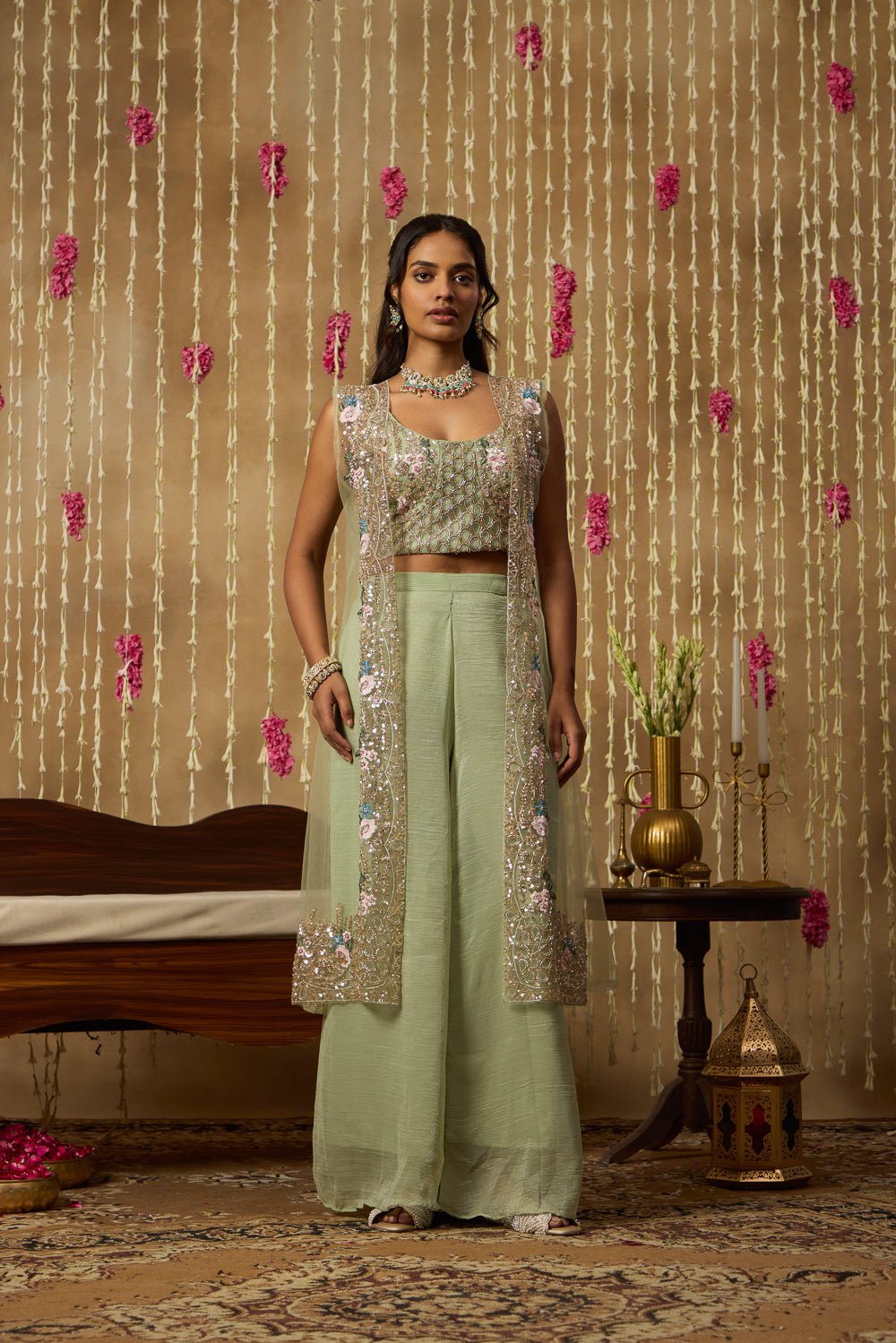 Jhoom Mint Embroidered Overlay Set