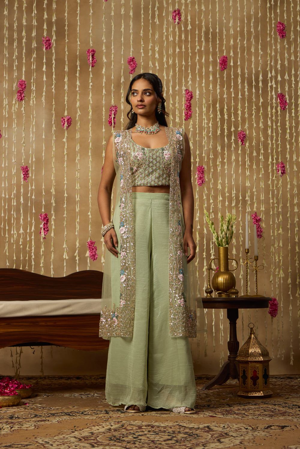 Jhoom Mint Embroidered Overlay Set