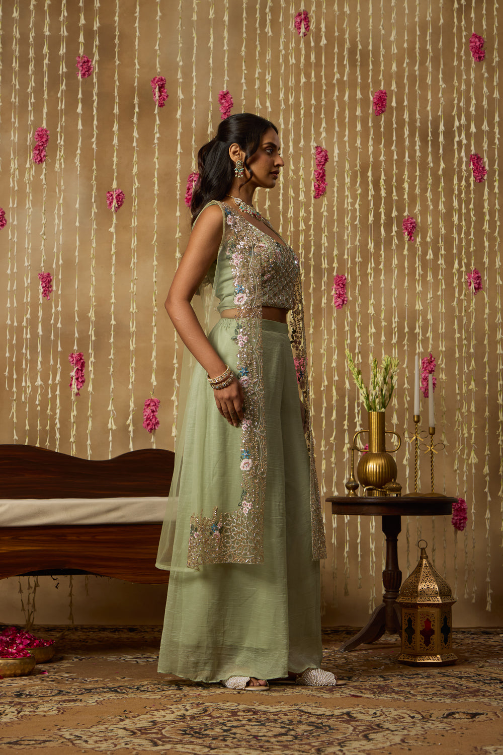 Jhoom Mint Embroidered Overlay Set