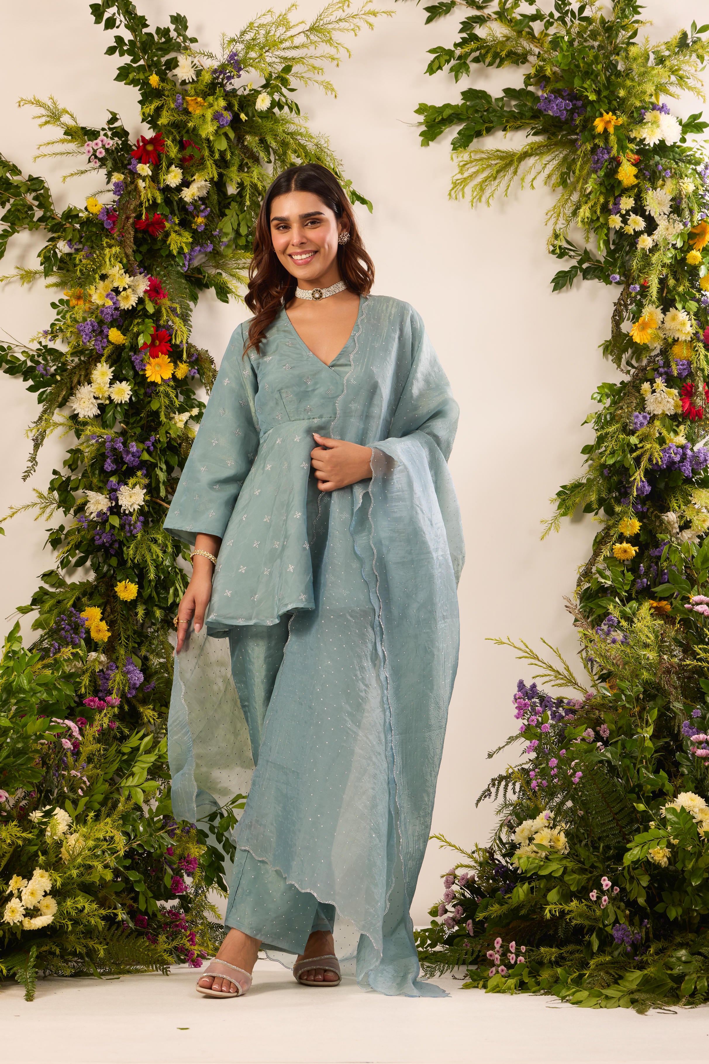 Mastaani Mist Blue Peplum Kurta Set