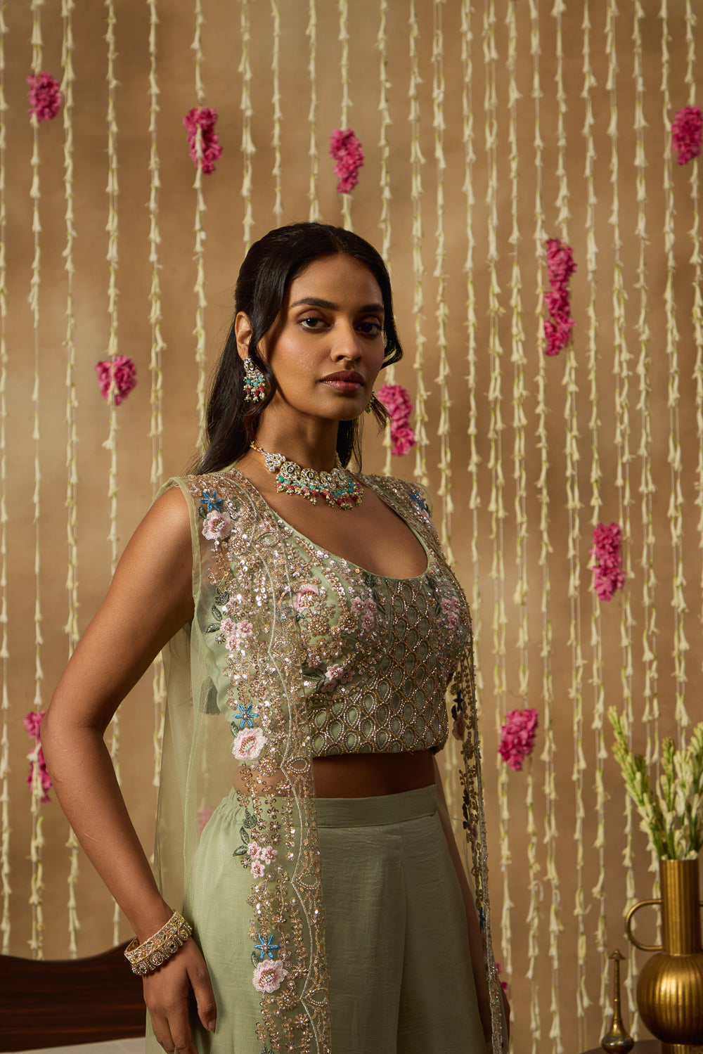 Jhoom Mint Embroidered Overlay Set