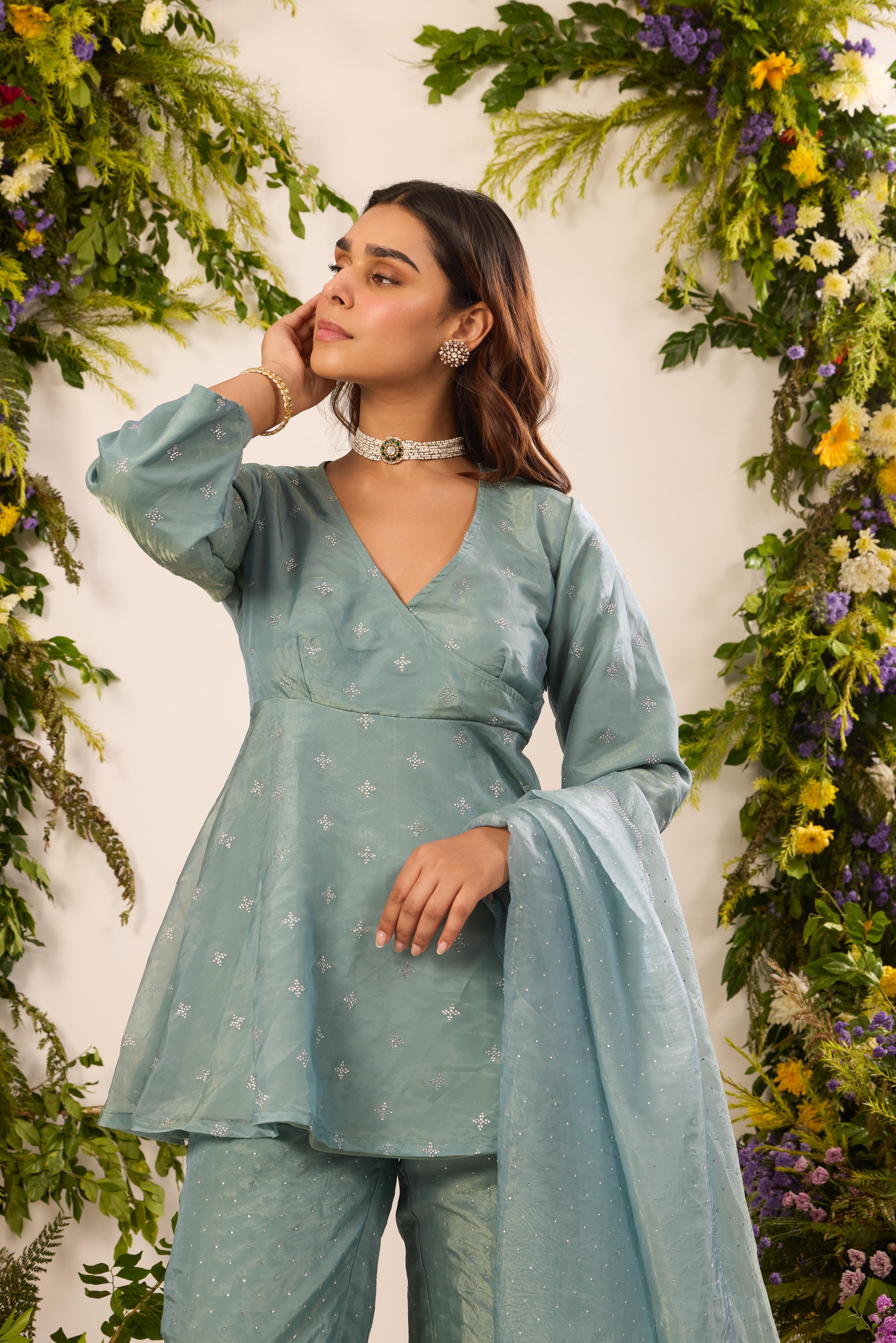Mastaani Mist Blue Peplum Kurta Set
