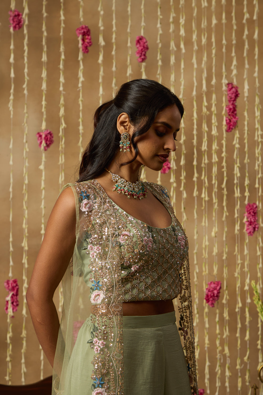 Jhoom Mint Embroidered Overlay Set