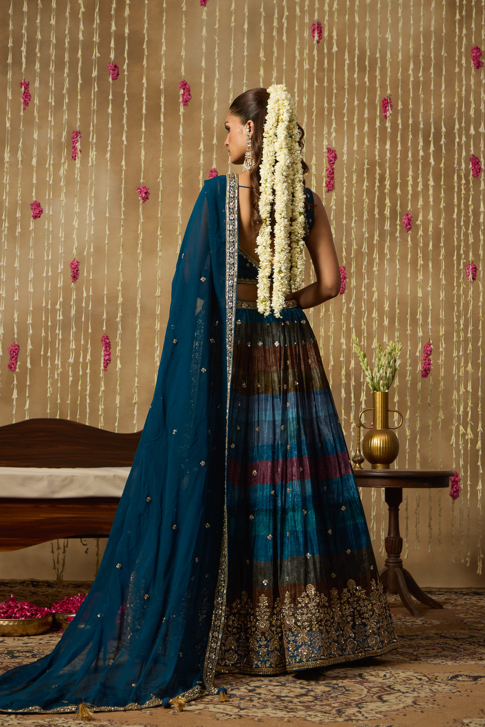 Jhoom Teal Multitone Embroidered Lehenga Set