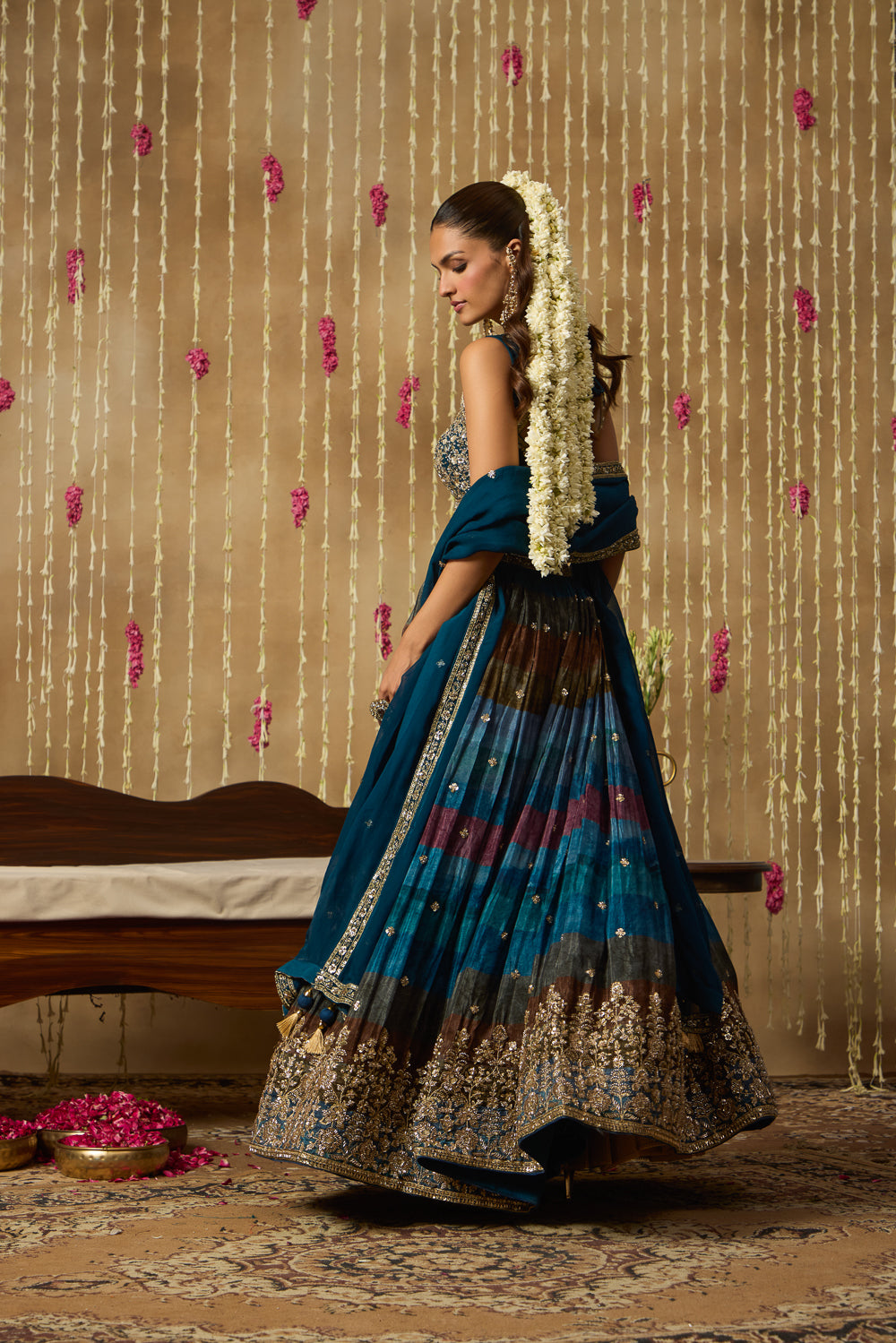 Jhoom Teal Multitone Embroidered Lehenga Set