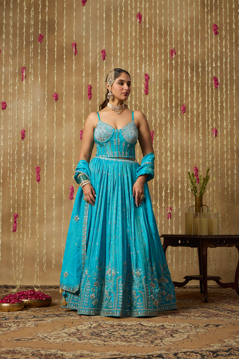 Jhoom Turquoise Bloom Embroidered Lehenga Set